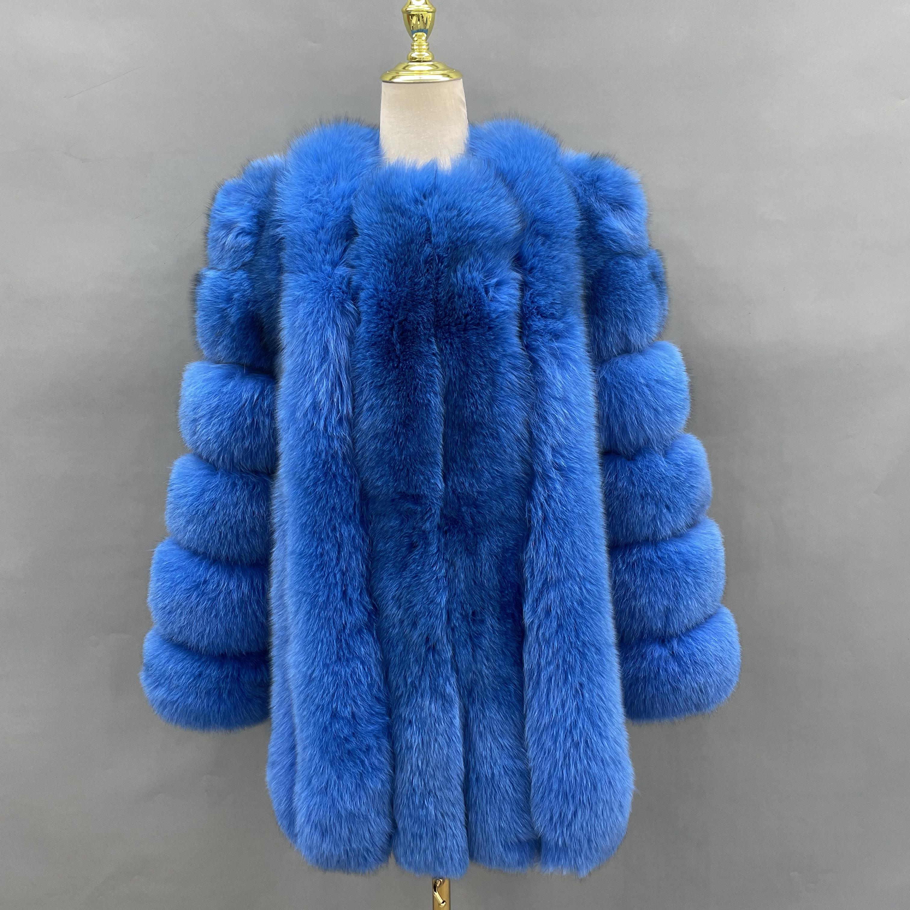 Janefur Wholesale Of High-Quality Women's Vertical Length Fox Fur Jackets In Multiple Colors #8 Blue