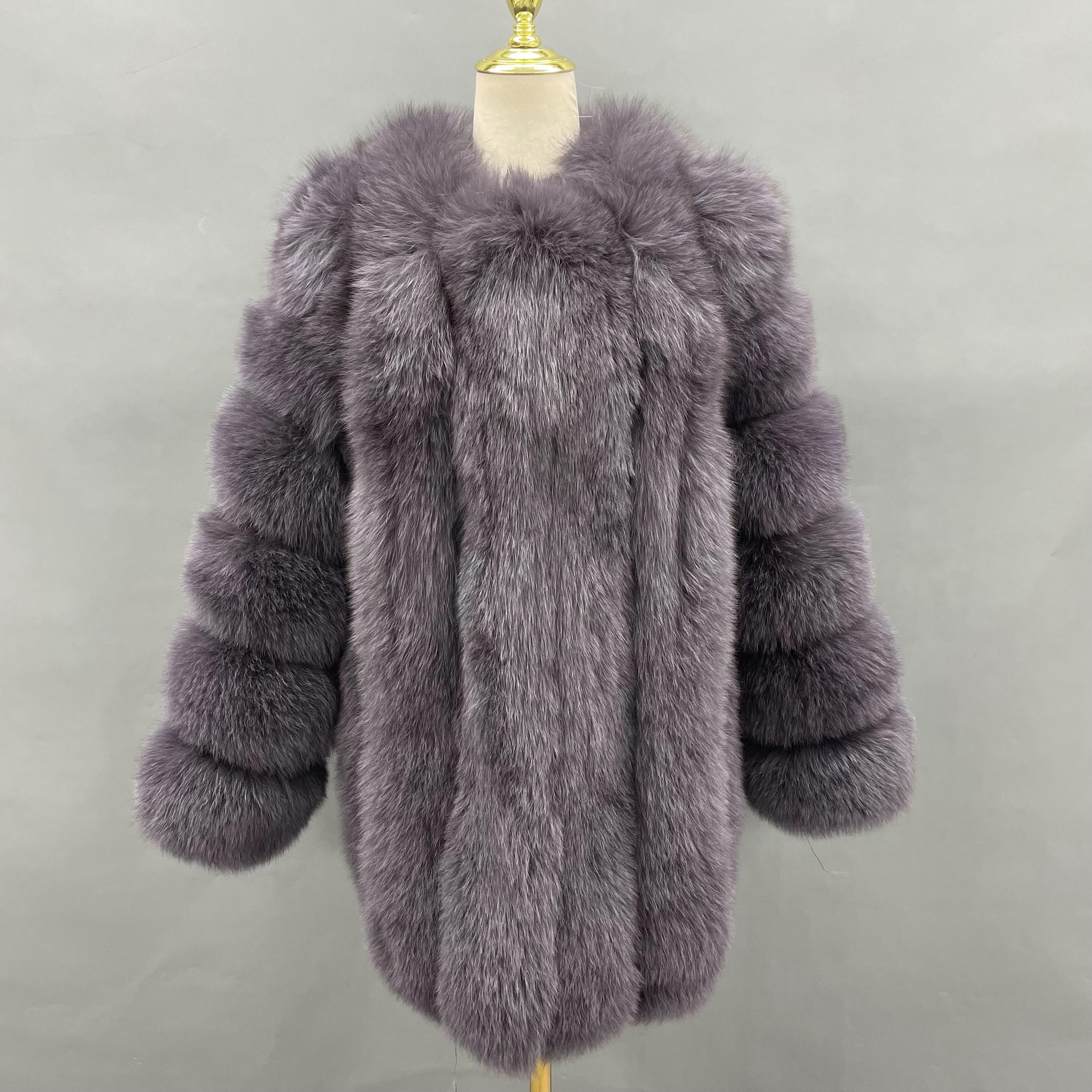Janefur Wholesale Of High-Quality Women's Vertical Length Fox Fur Jackets In Multiple Colors #9 Gray