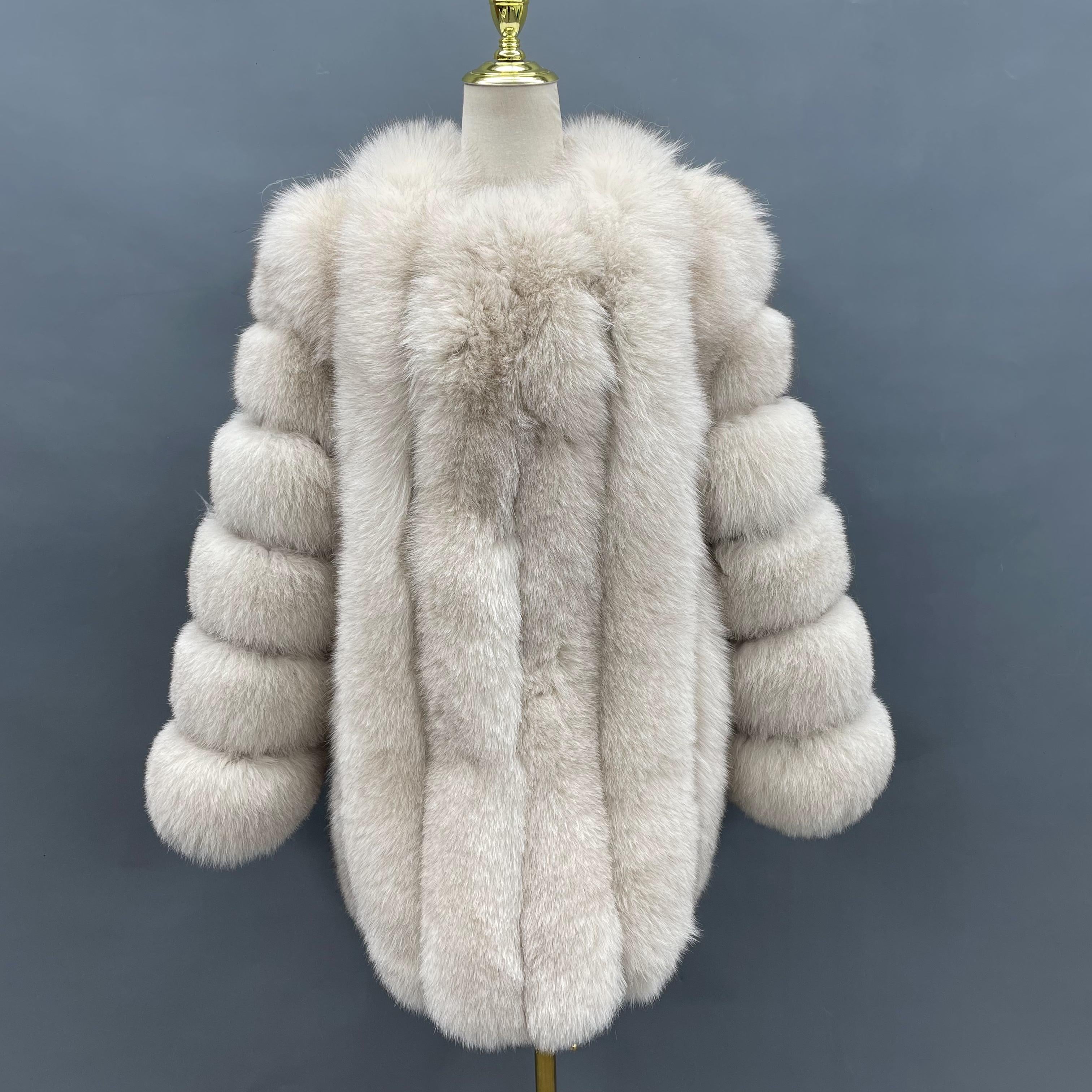 Janefur Wholesale Of High-Quality Women's Vertical Length Fox Fur Jackets In Multiple Colors #10 Beige