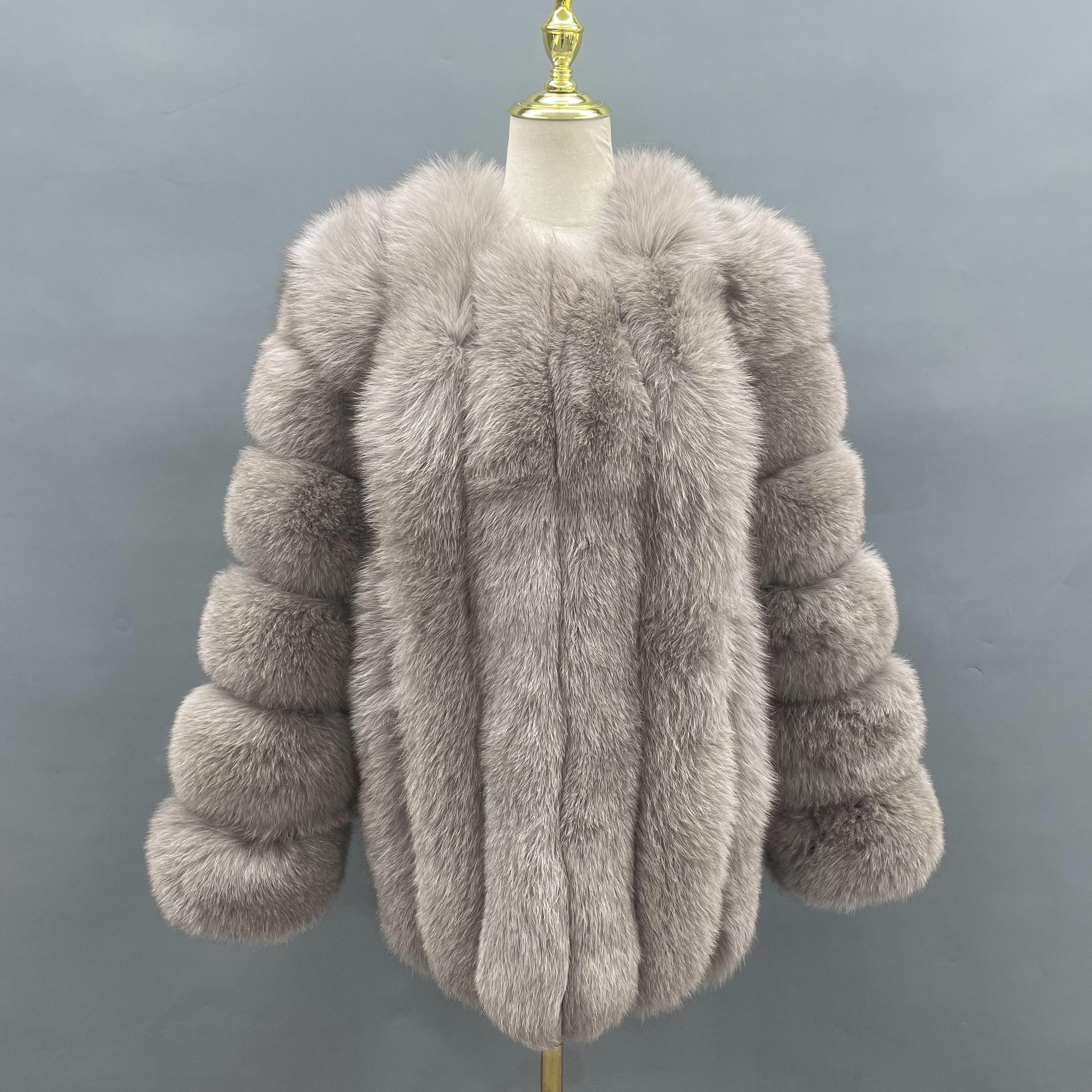 Janefur Wholesale Of High-Quality Women's Vertical Length Fox Fur Jackets In Multiple Colors #11 Milk Tea Color