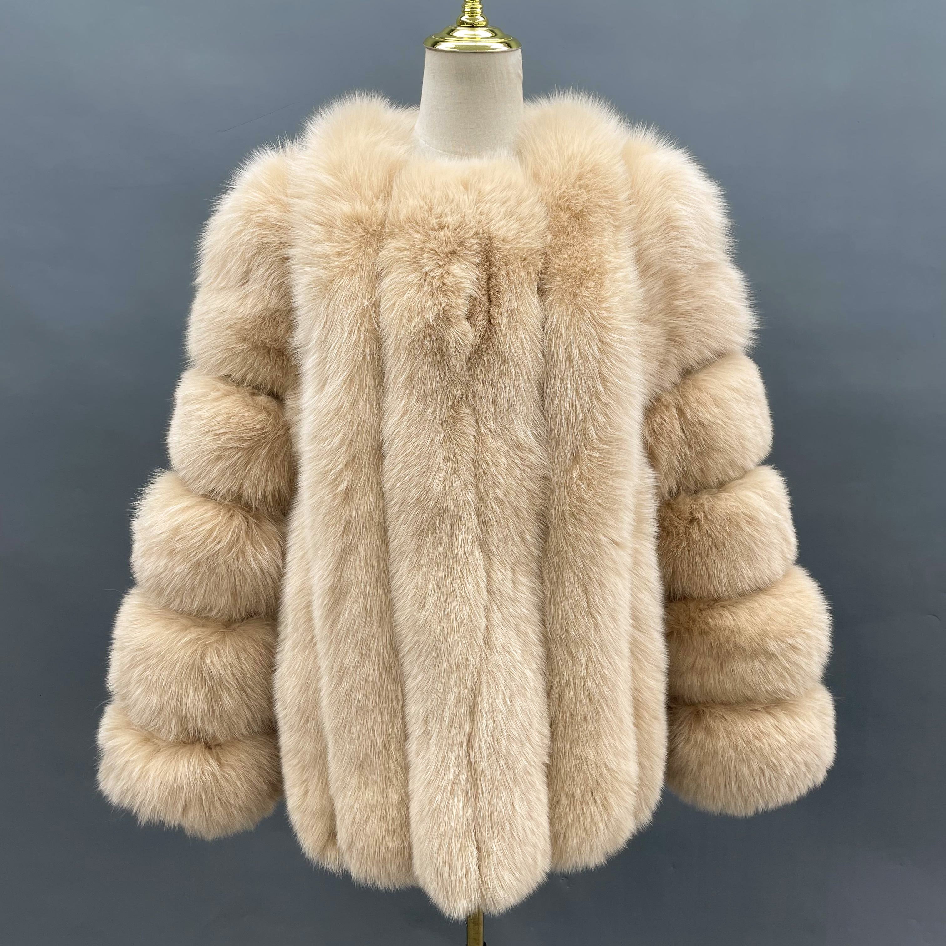 Janefur Wholesale Of High-Quality Women's Vertical Length Fox Fur Jackets In Multiple Colors #12 Light Khaki