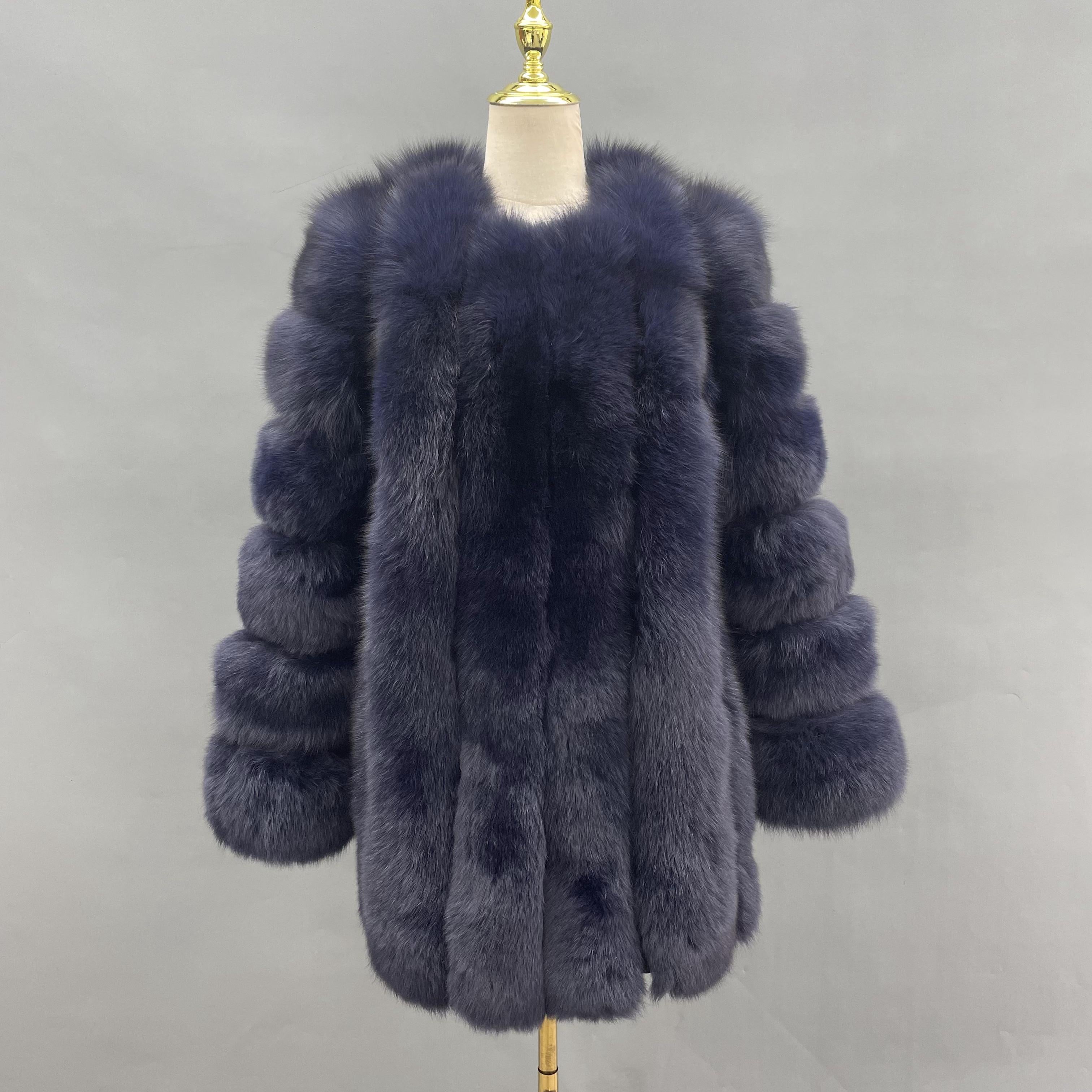 Janefur Wholesale Of High-Quality Women's Vertical Length Fox Fur Jackets In Multiple Colors #13 Dark Slate Blue
