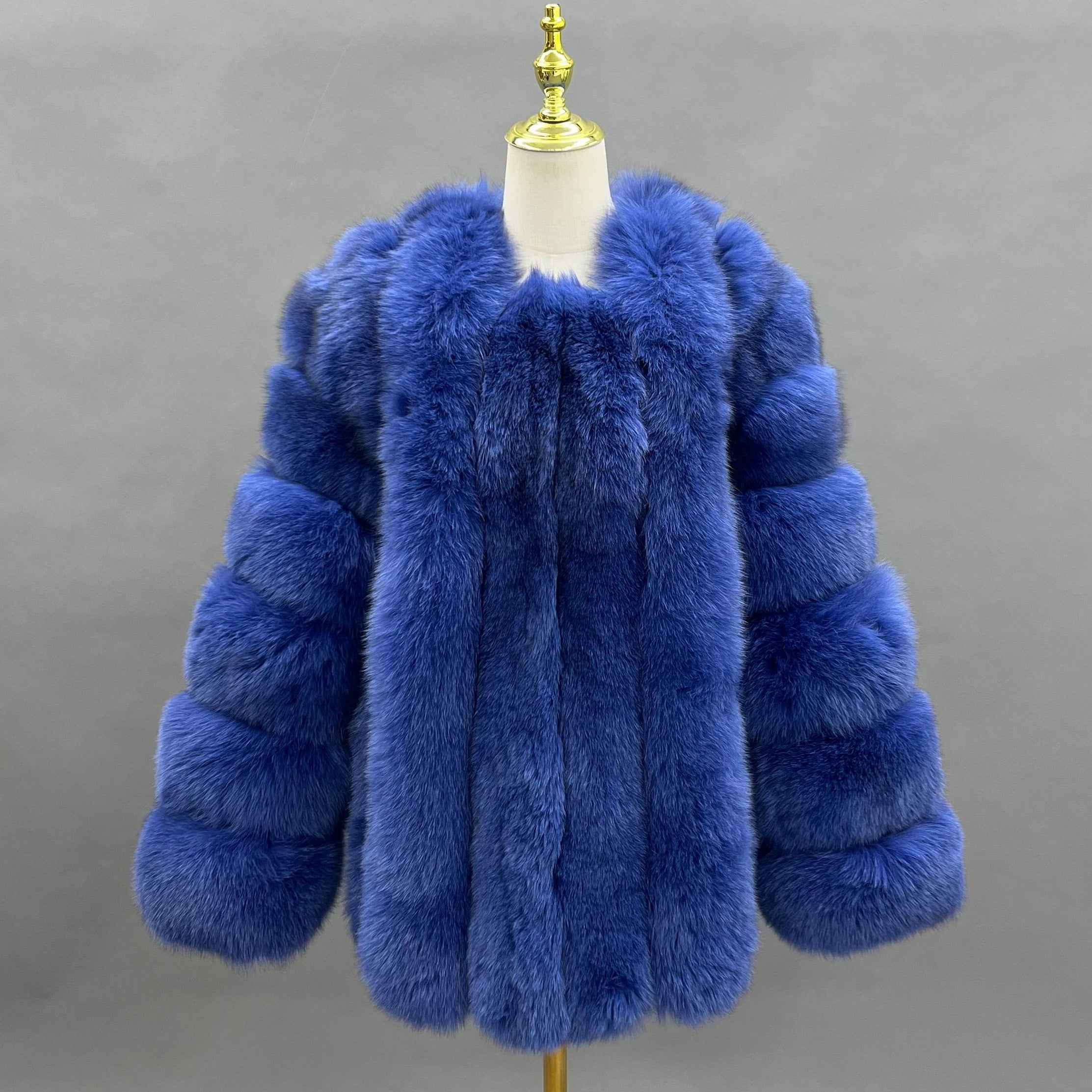Janefur Wholesale Of High-Quality Women's Vertical Length Fox Fur Jackets In Multiple Colors #14 Navy