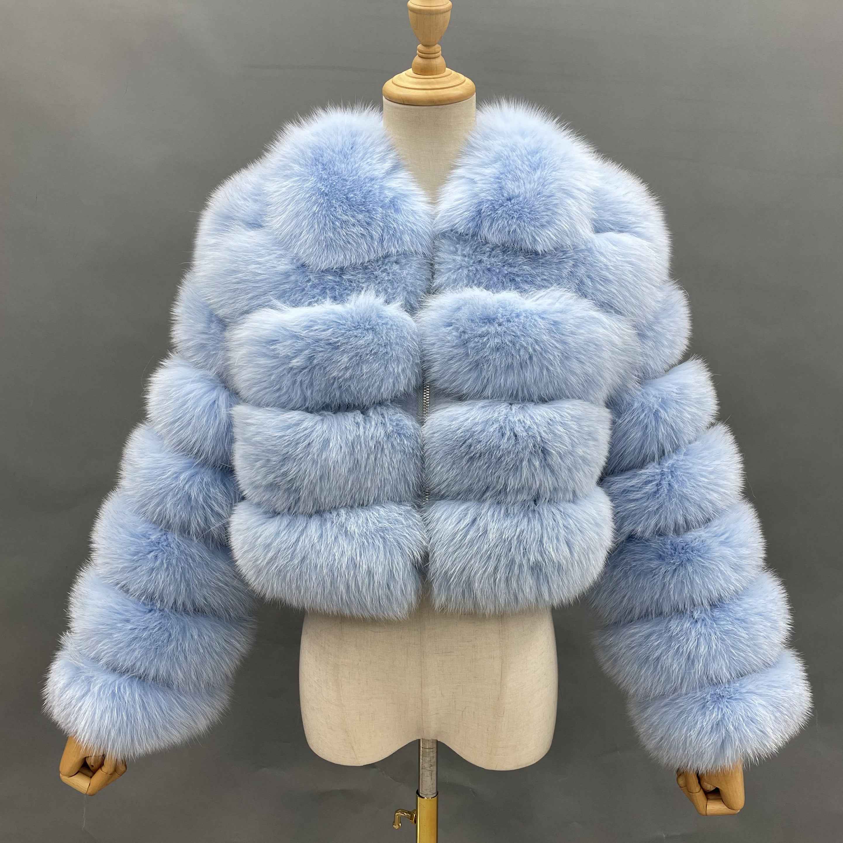 Janefur Wholesale Women's Zipper Style Five Section Real Fox Fur Jacket