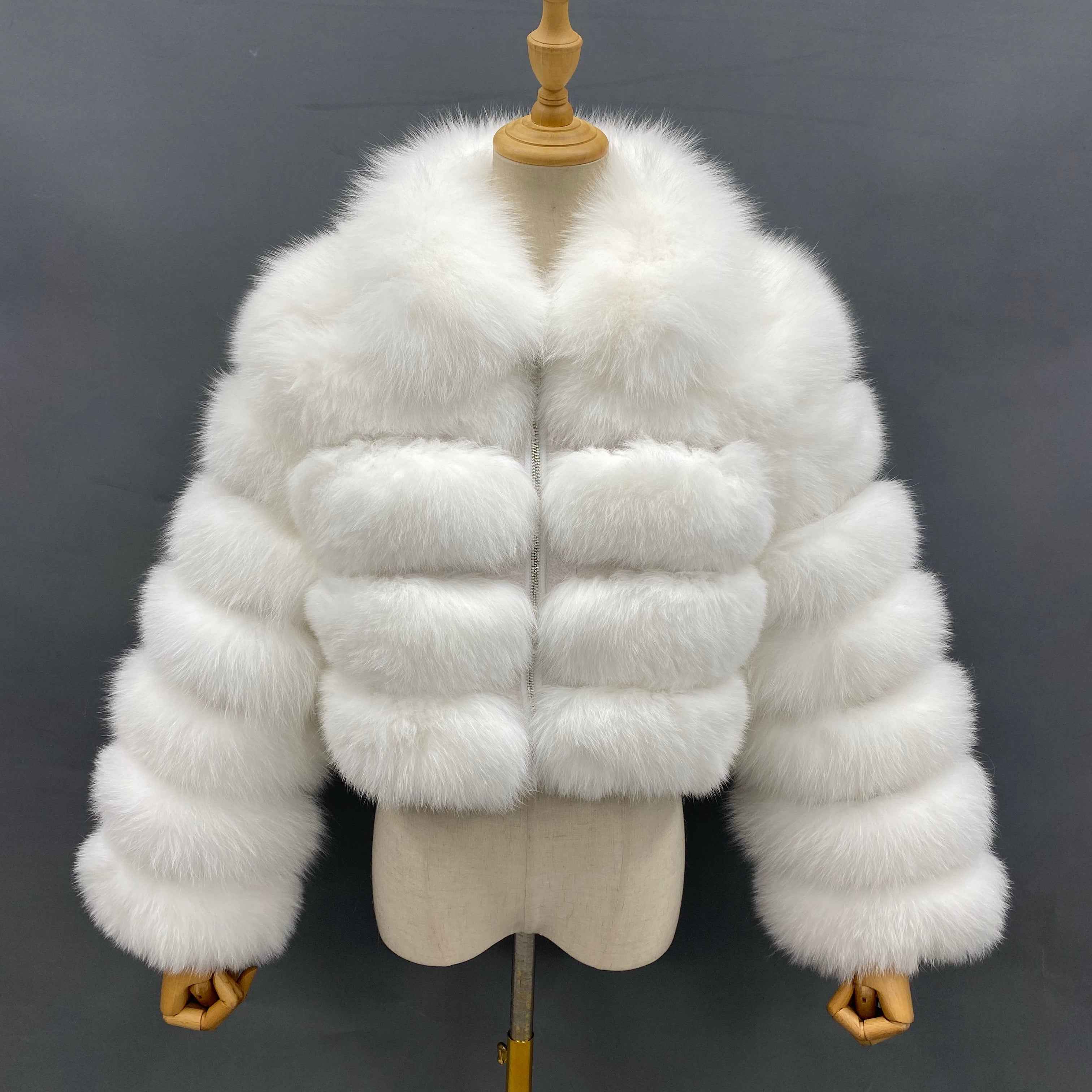 Janefur Wholesale Women's Zipper Style Five Section Real Fox Fur Jacket