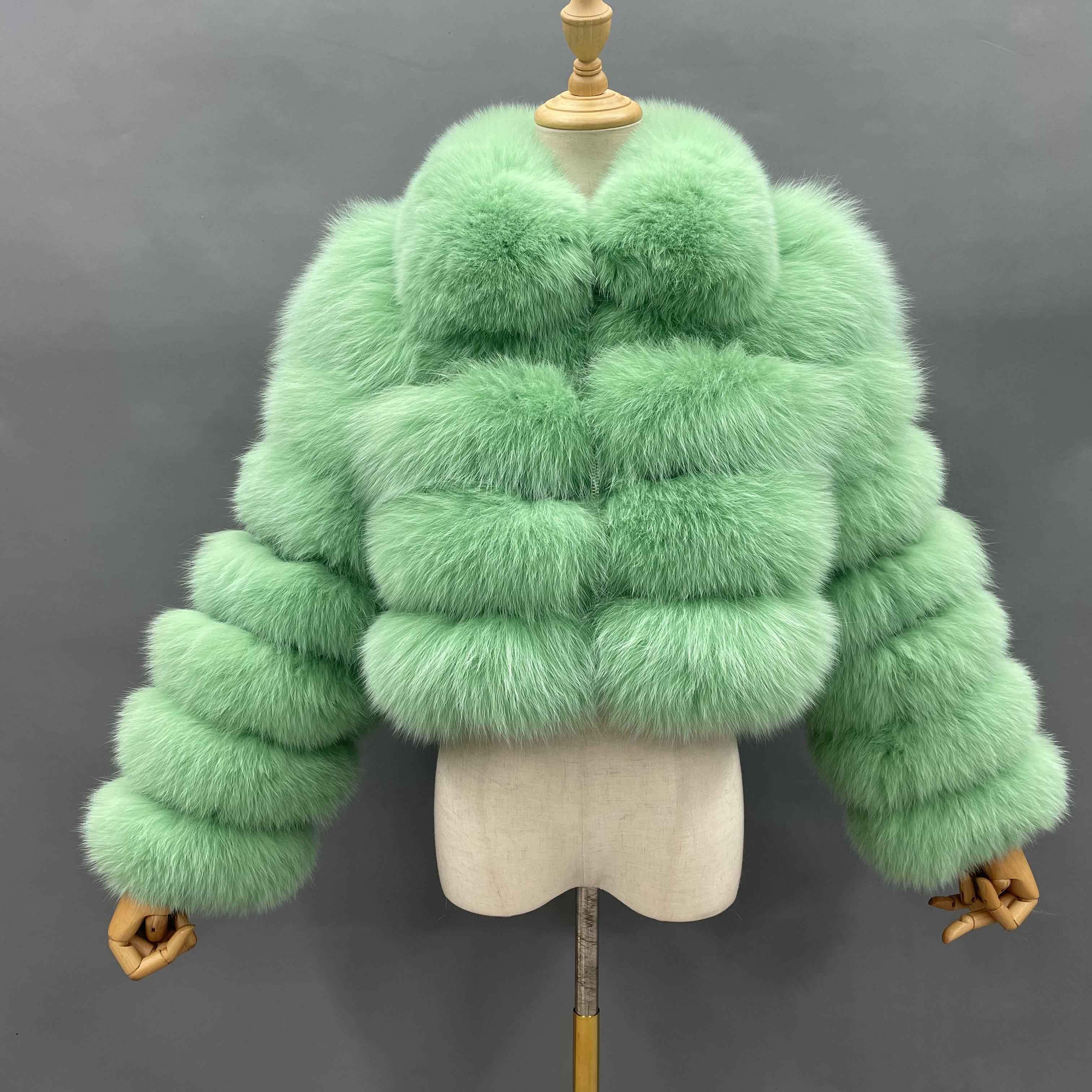 Janefur Wholesale Women's Zipper Style Five Section Real Fox Fur Jacket