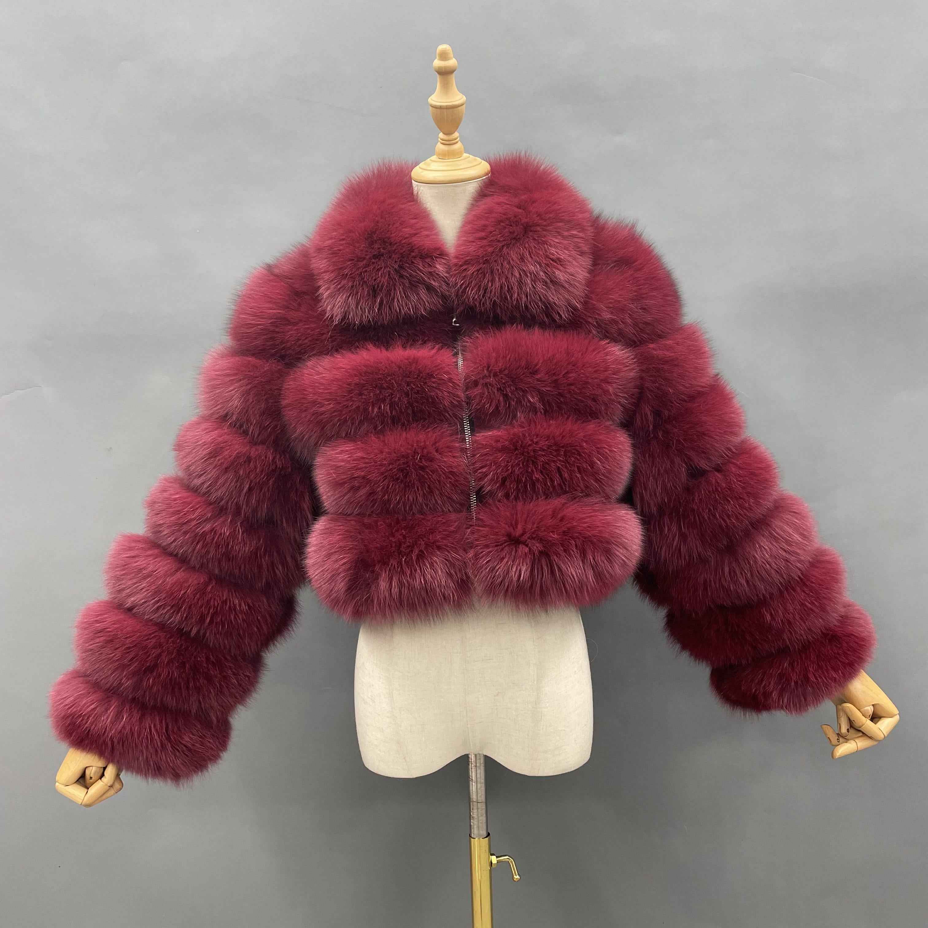 Janefur Wholesale Women's Zipper Style Five Section Real Fox Fur Jacket