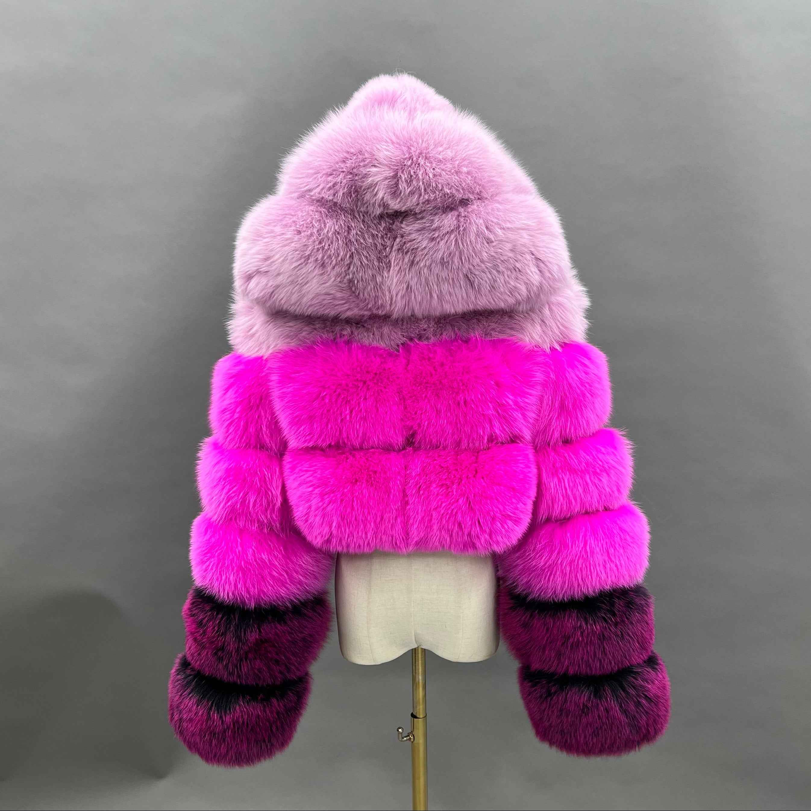 Janefur Classic Lovely Women's Three Section Hooded Casual Real Fox Fur Jacket 2026 Factory Wholesale #42 Plum + Light Purple