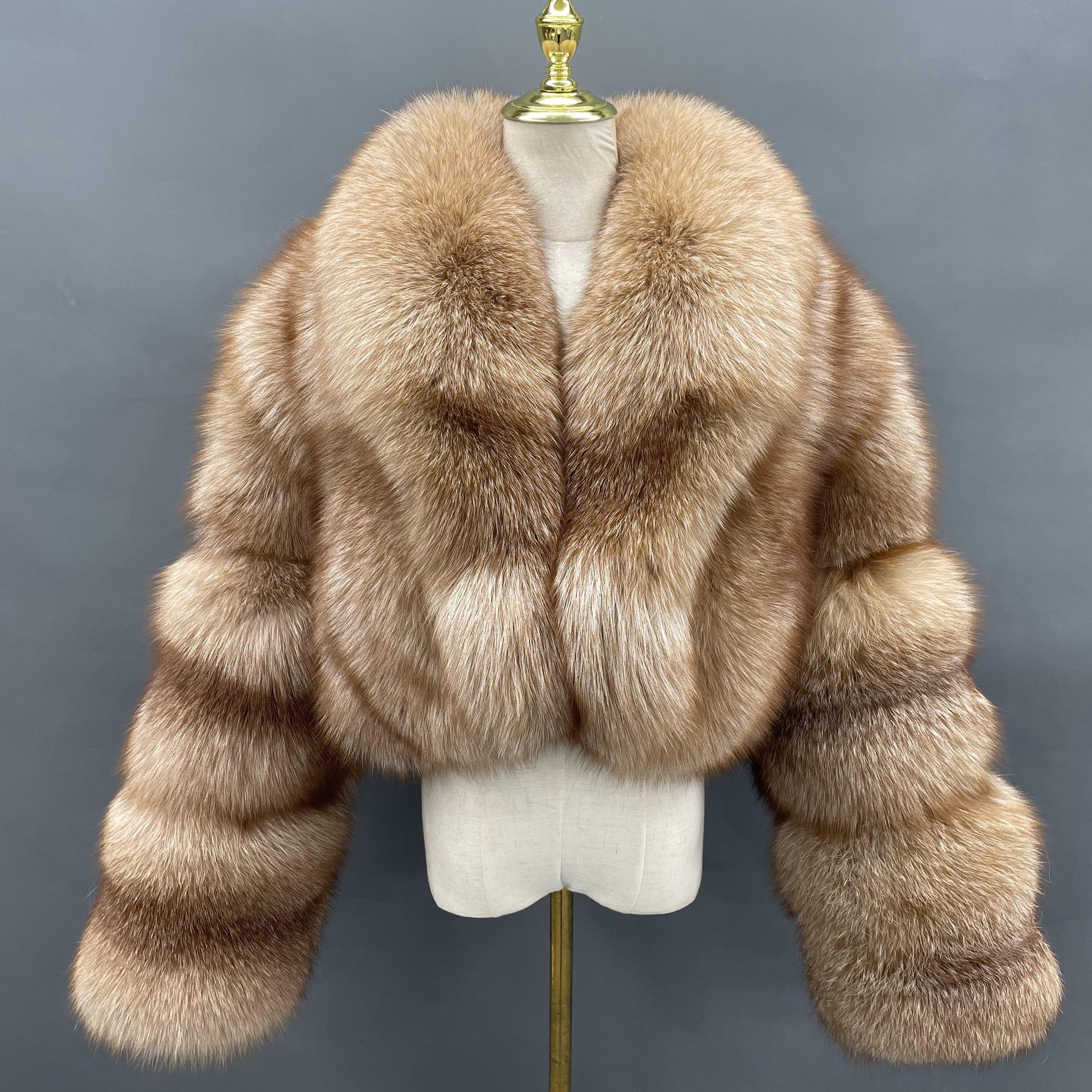 2026 Popular Styles Ladies' Shawl Collar Three Section Sleeves Short Fox Fur Jacket Wholesale #5 Crystal Fox