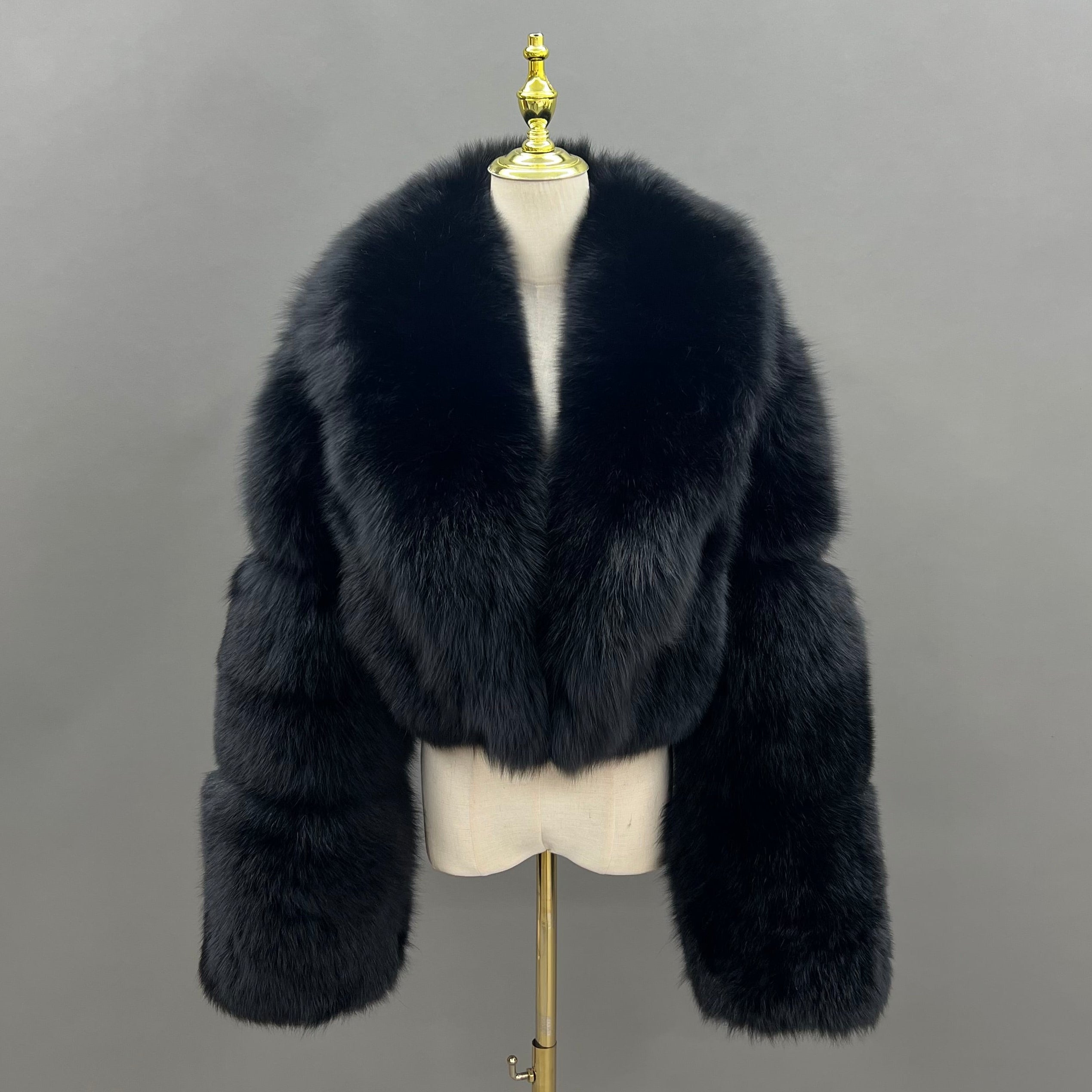 2026 Popular Styles Ladies' Shawl Collar Three Section Sleeves Short Fox Fur Jacket Wholesale #6 Black