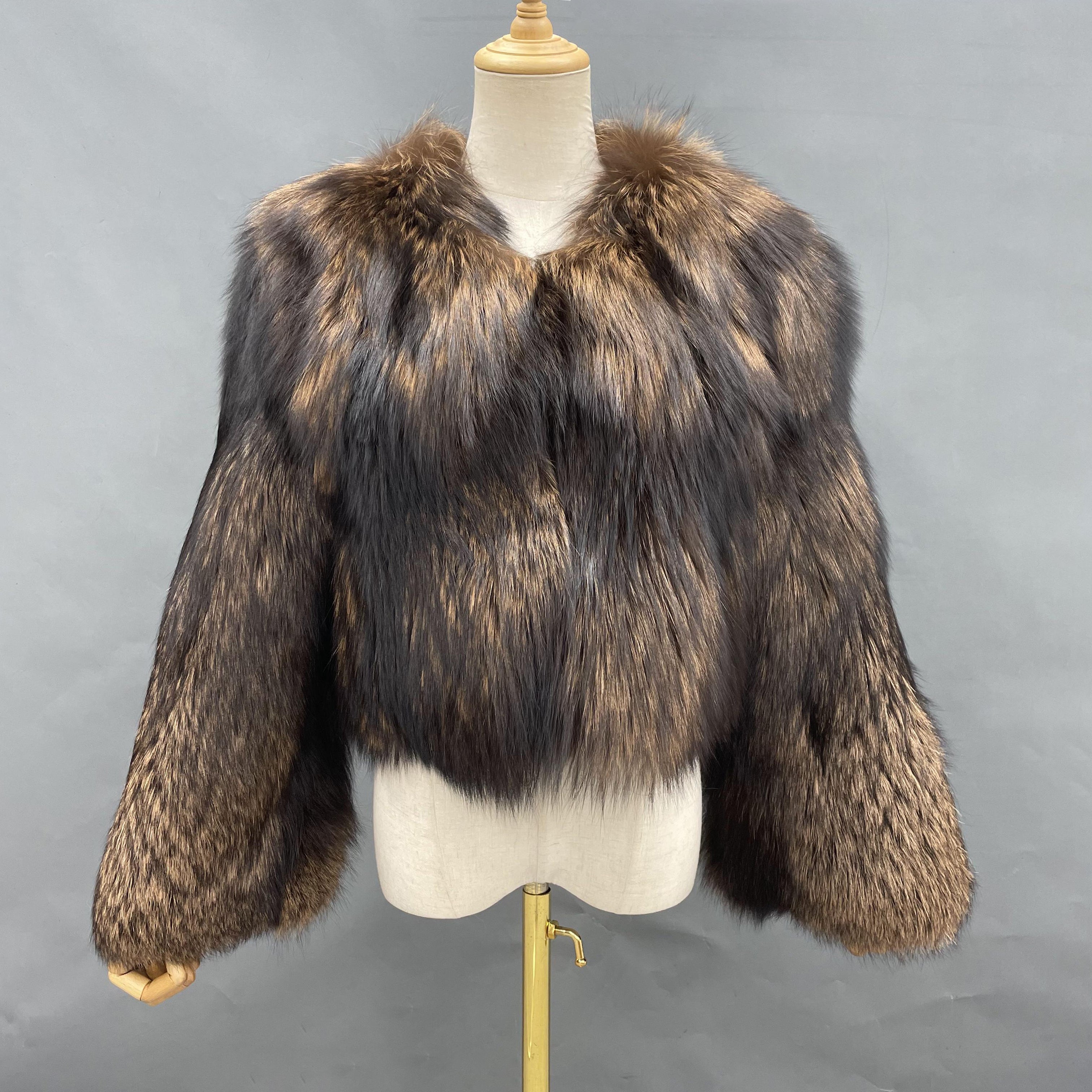 Luxury & Noble Women's High-End V-Neck Real Fox Fur Short Jacket Wholesale #5 Coffee