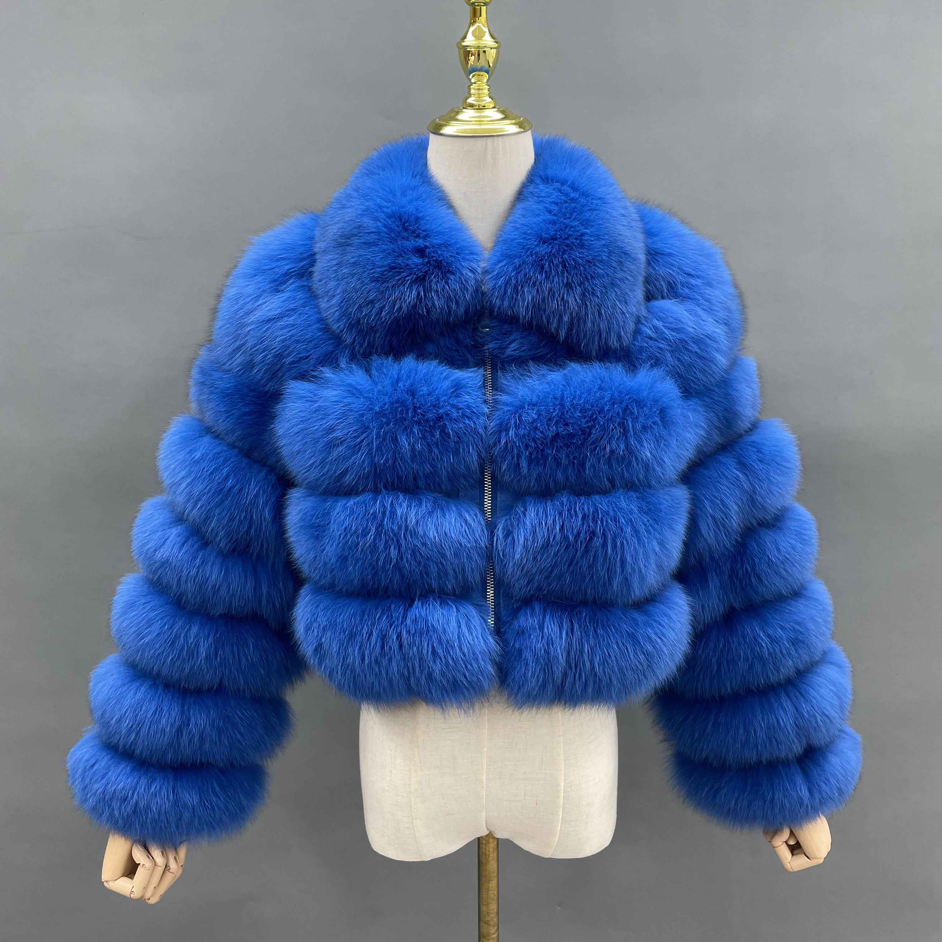 Janefur Wholesale Women's Zipper Style Five Section Real Fox Fur Jacket