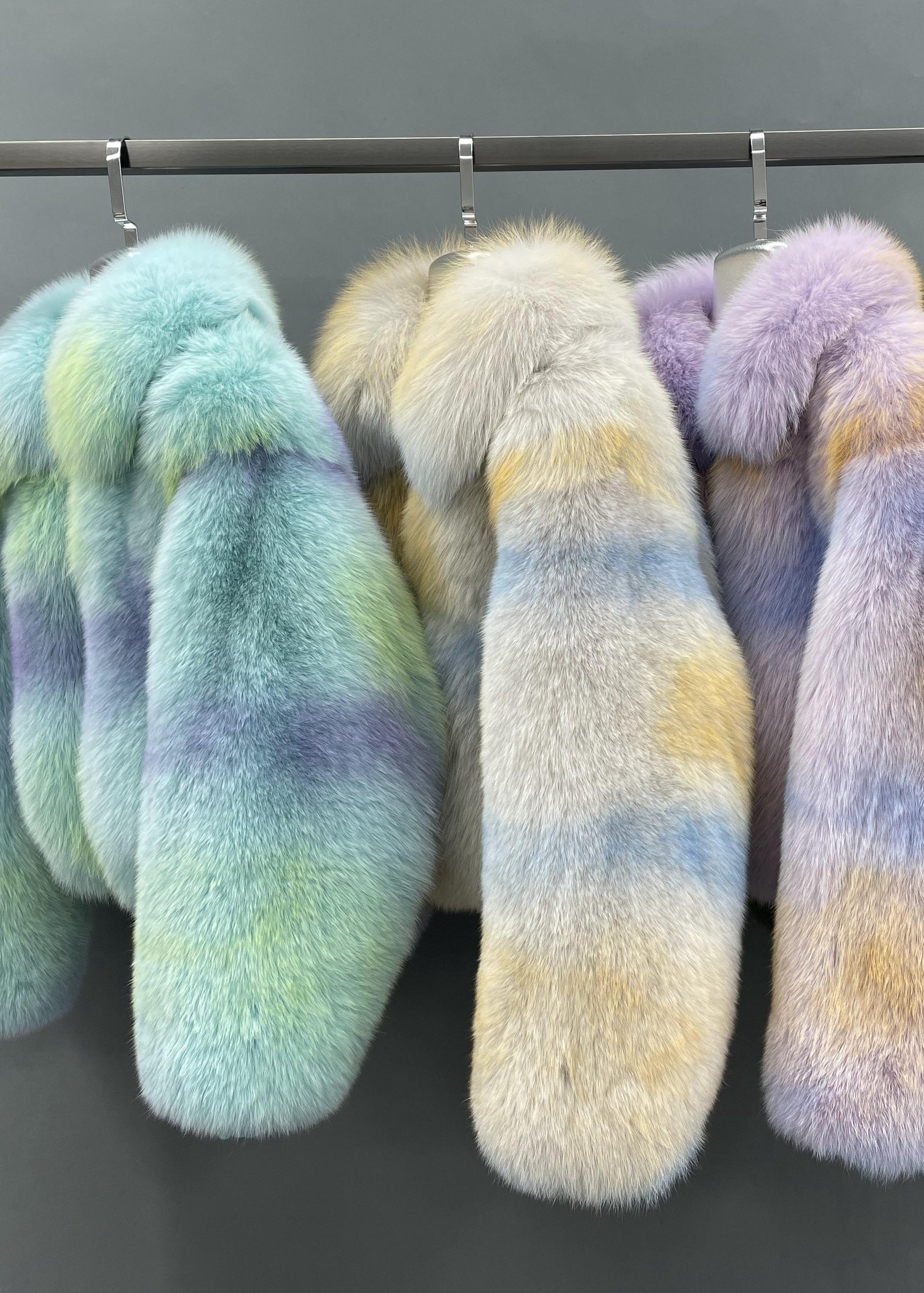 Janefur New Arrival Colorful Gradient Ladies Turndown Collar Zipper Real Fox Fur Jacket Wholesale