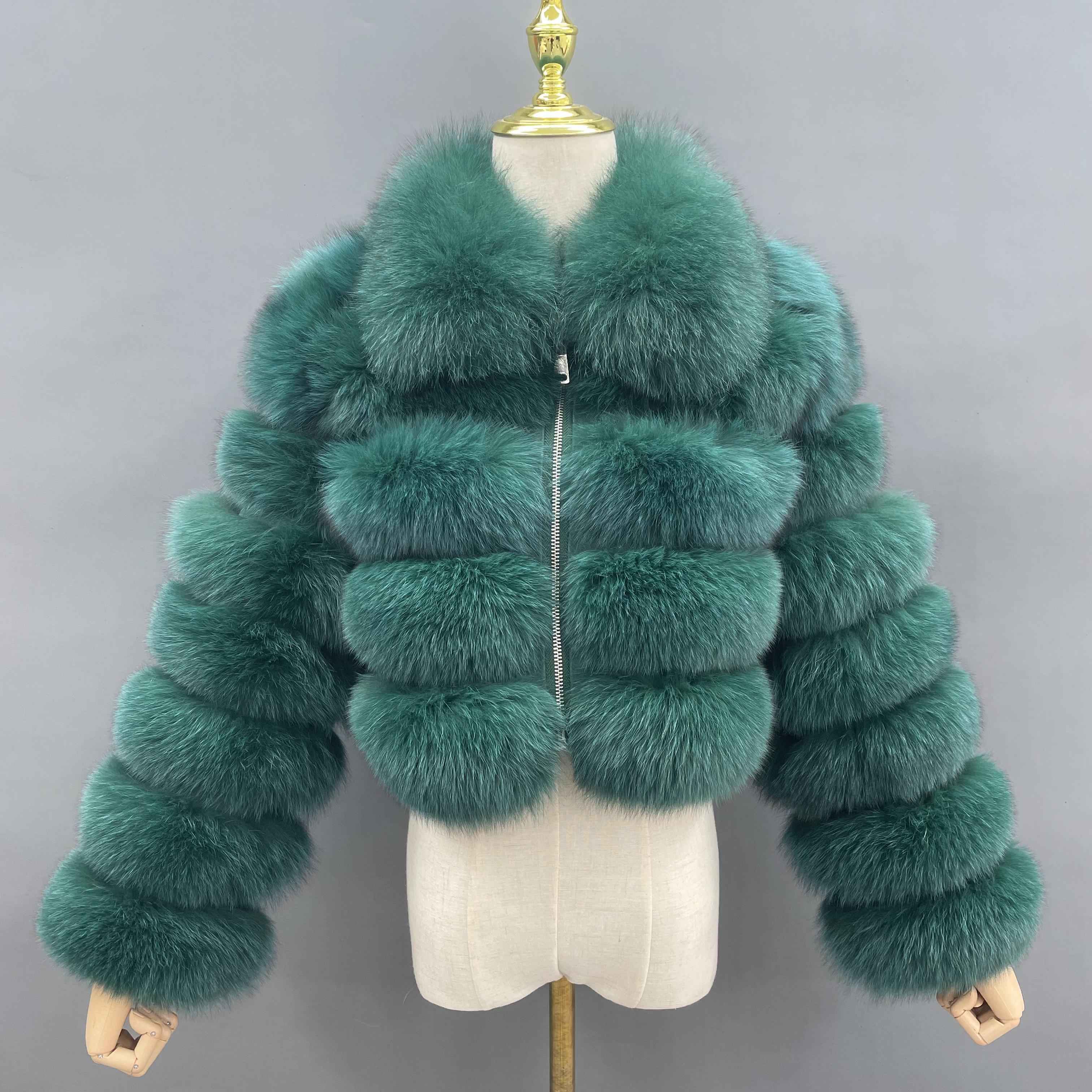 Janefur Wholesale Women's Zipper Style Five Section Real Fox Fur Jacket