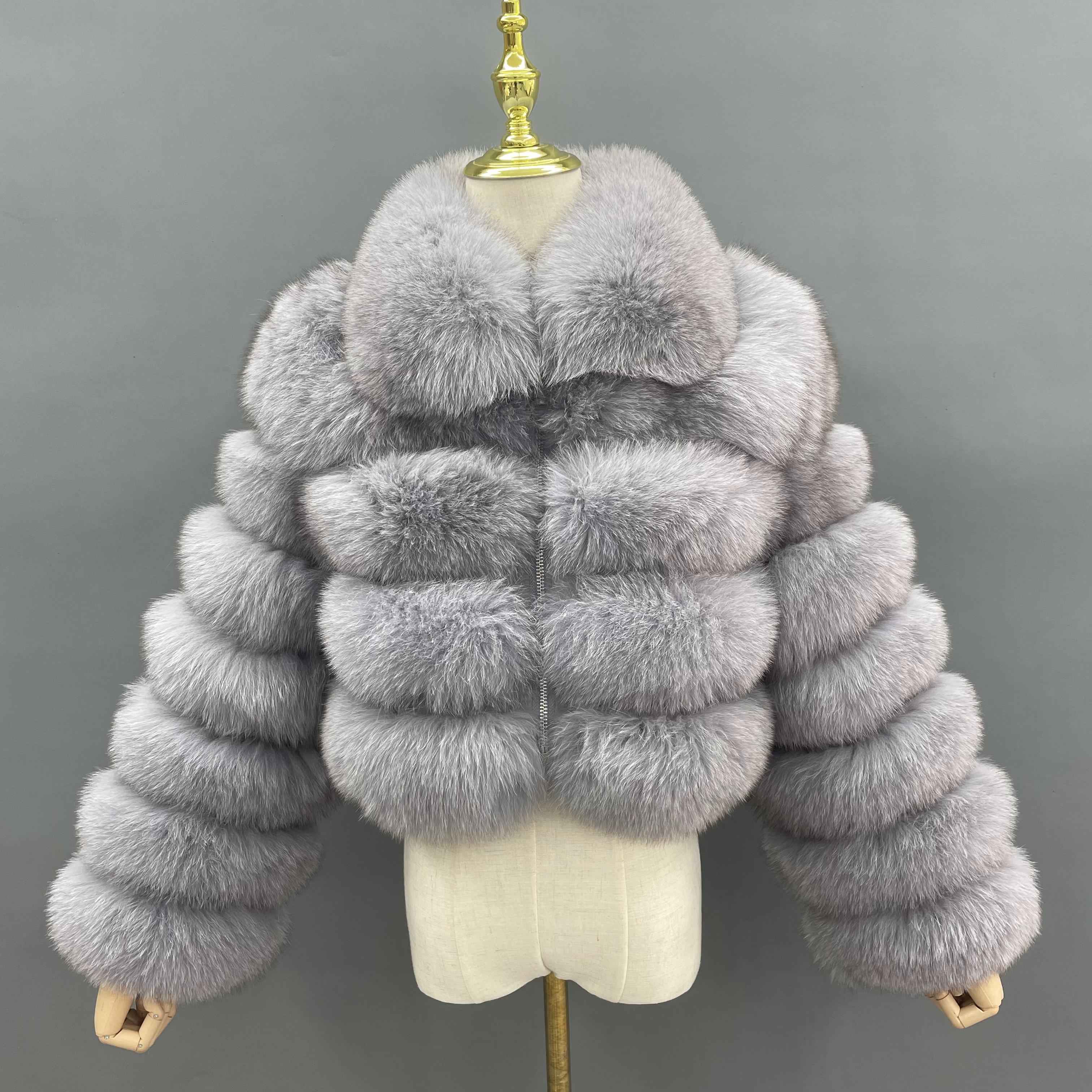 Janefur Wholesale Women's Zipper Style Five Section Real Fox Fur Jacket