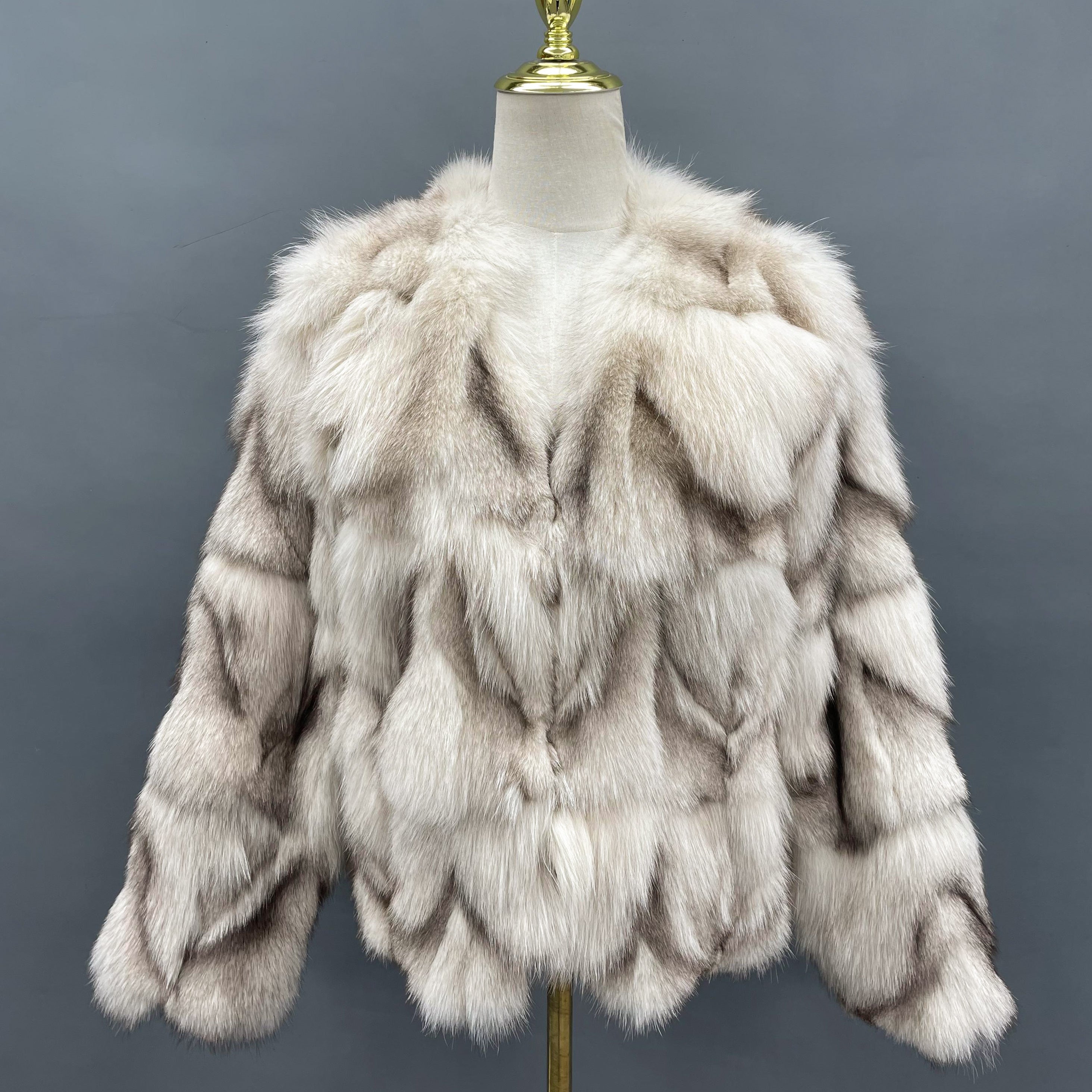 Janefur Daily Commuting Style Ladies' Small V-Neck Real Fox Fur Coat Wholesale #2 Beige Free Size