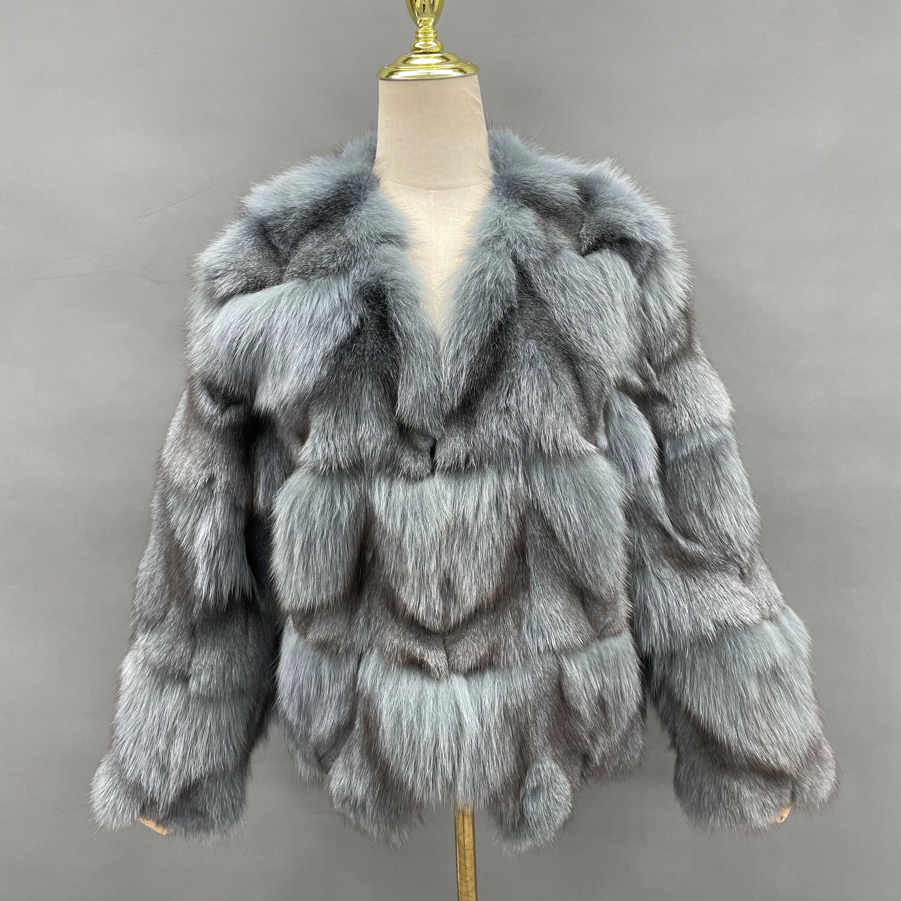 Janefur Daily Commuting Style Ladies' Small V-Neck Real Fox Fur Coat Wholesale #3 Dark Slate Blue Free Size