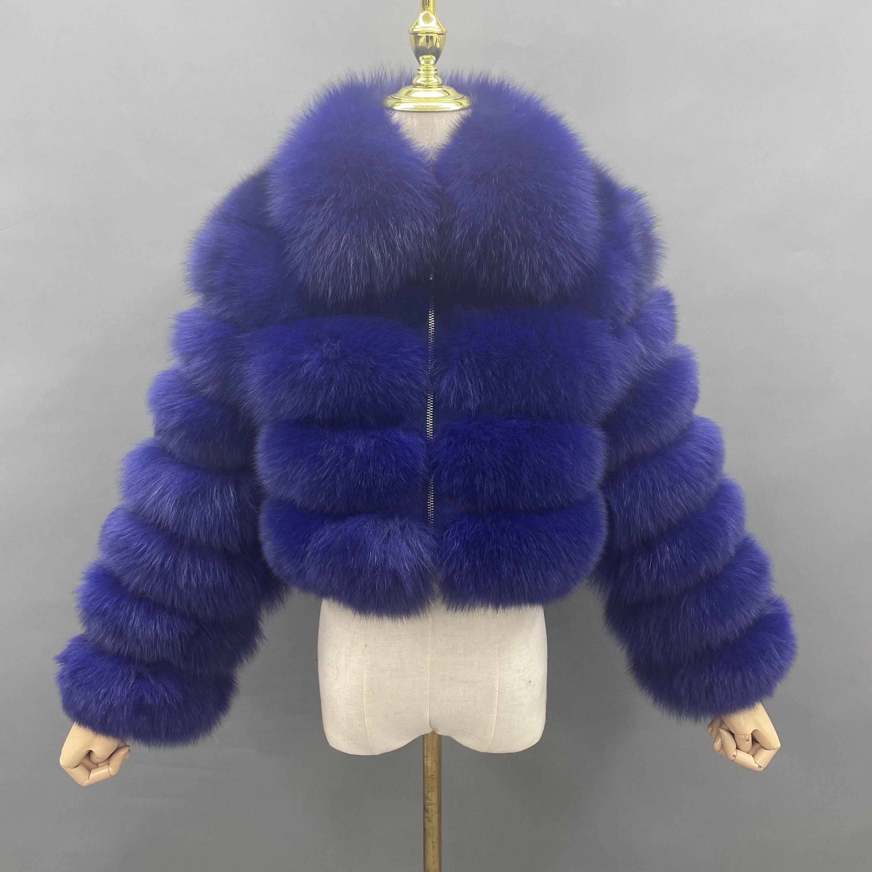 Janefur Wholesale Women's Zipper Style Five Section Real Fox Fur Jacket