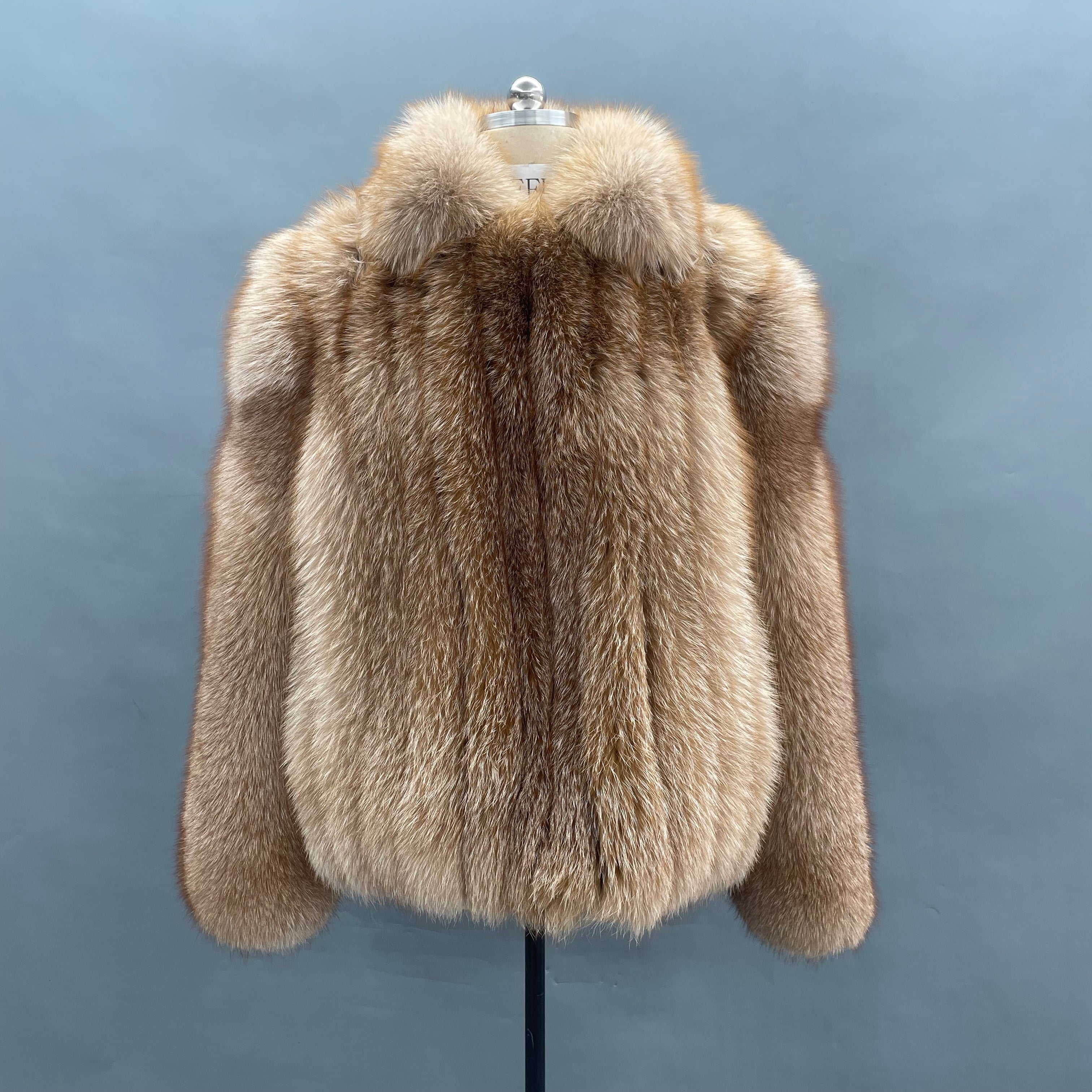 Janefur Men's Luxury Warm Turndown Collar Fine Vertical Stripe Real Fox Fur Coat Wholesale #15 Golden Brown