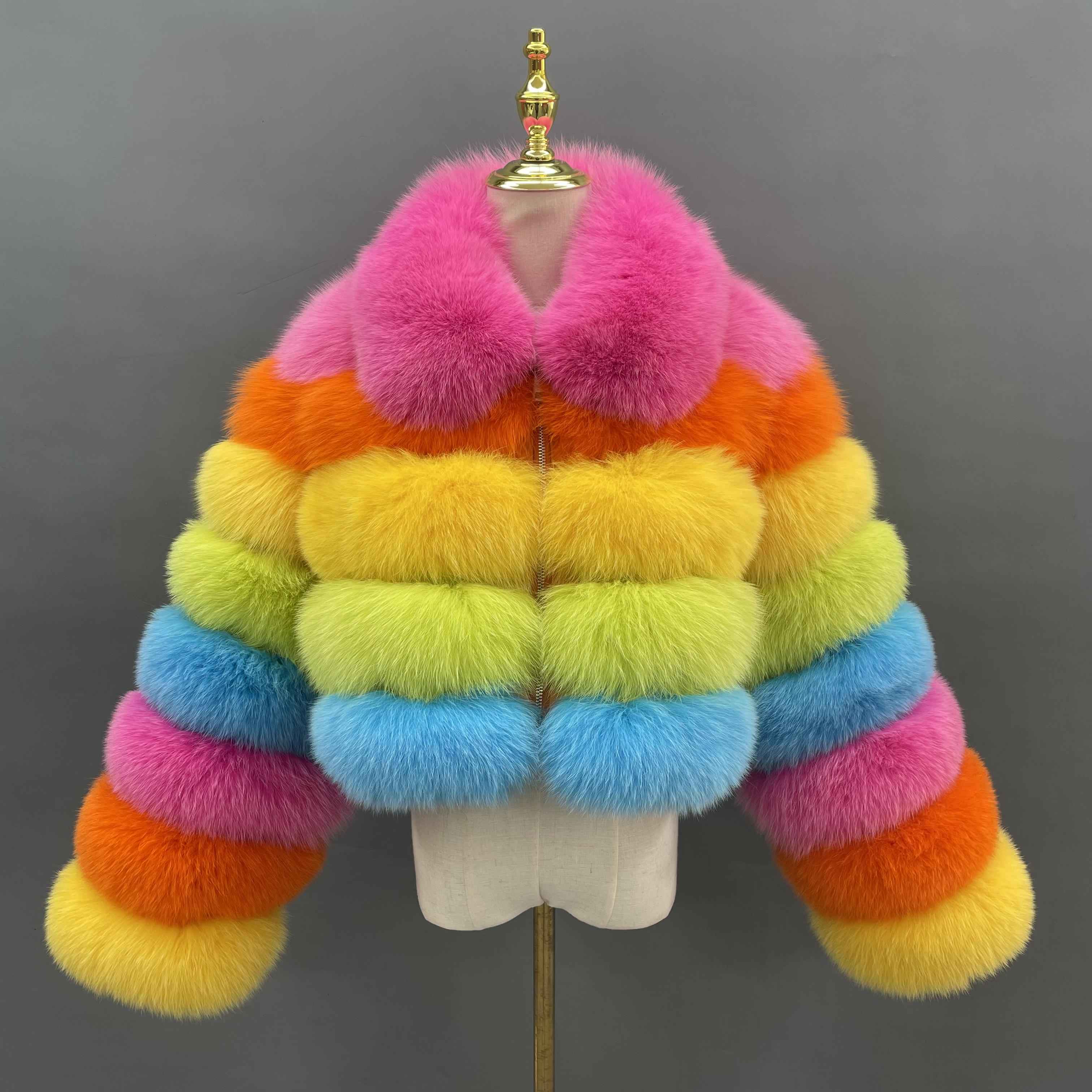 Janefur Wholesale Women's Zipper Style Five Section Real Fox Fur Jacket