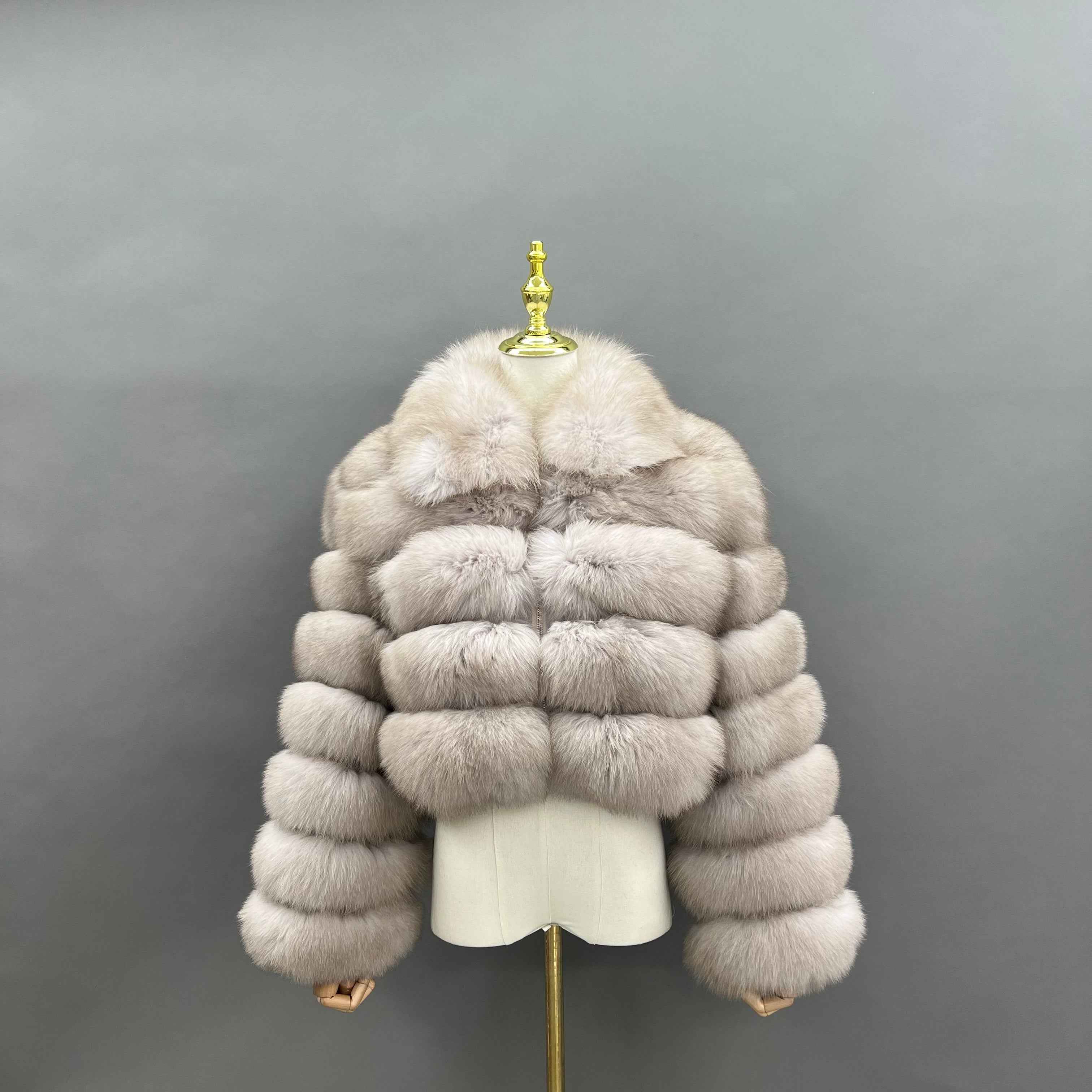 Janefur Wholesale Women's Zipper Style Five Section Real Fox Fur Jacket