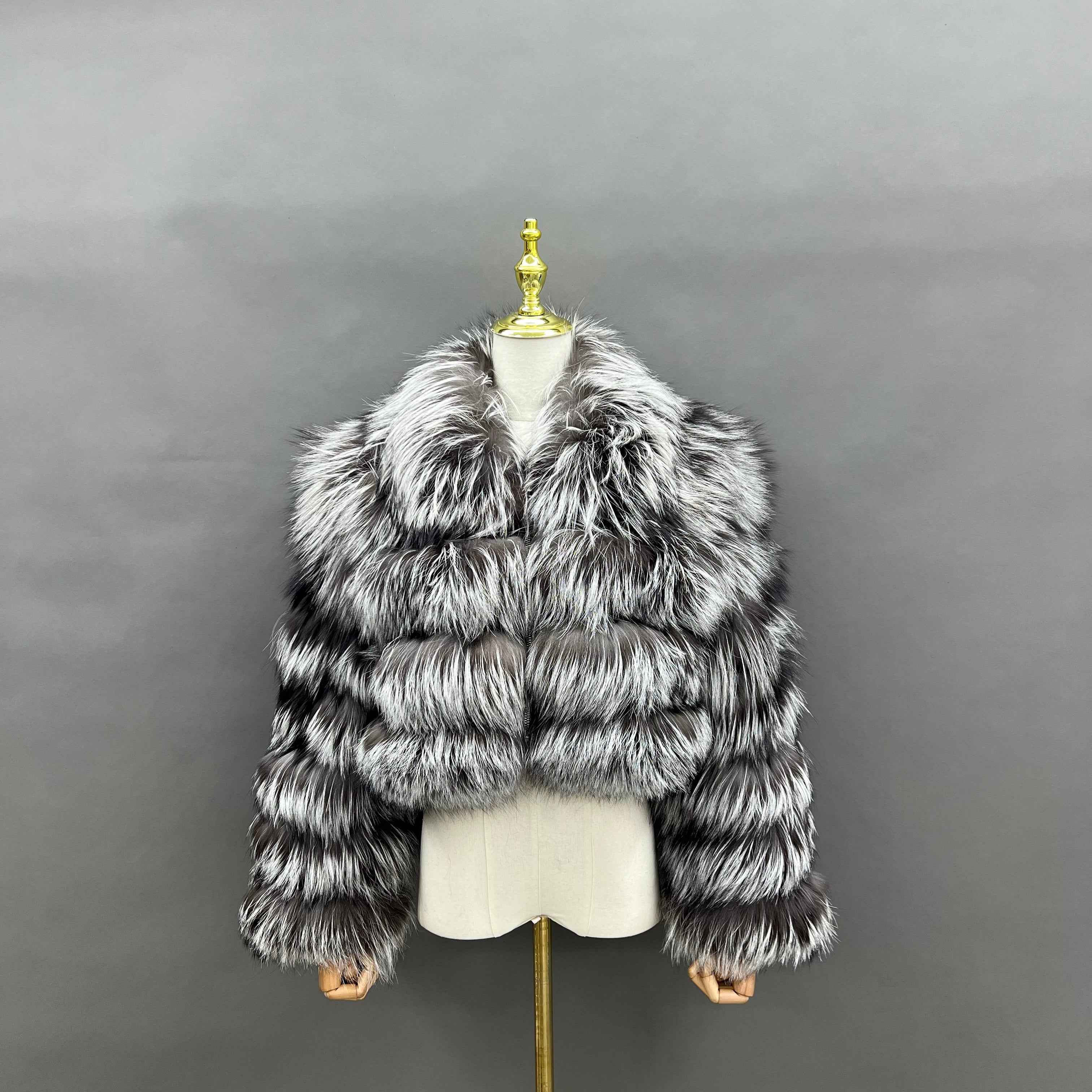 Janefur Wholesale Women's Zipper Style Five Section Real Fox Fur Jacket