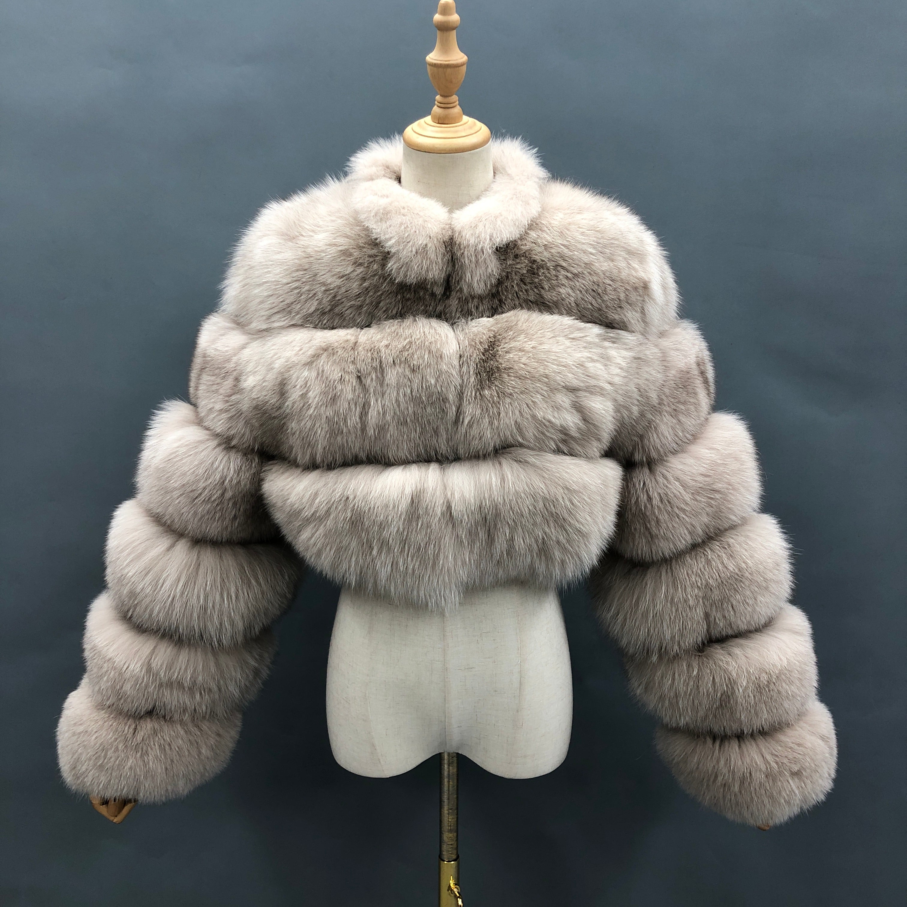 Janefur Simple Fashion Women's Three Section Stand Collar Real Fox Fur Jacket Wholesale