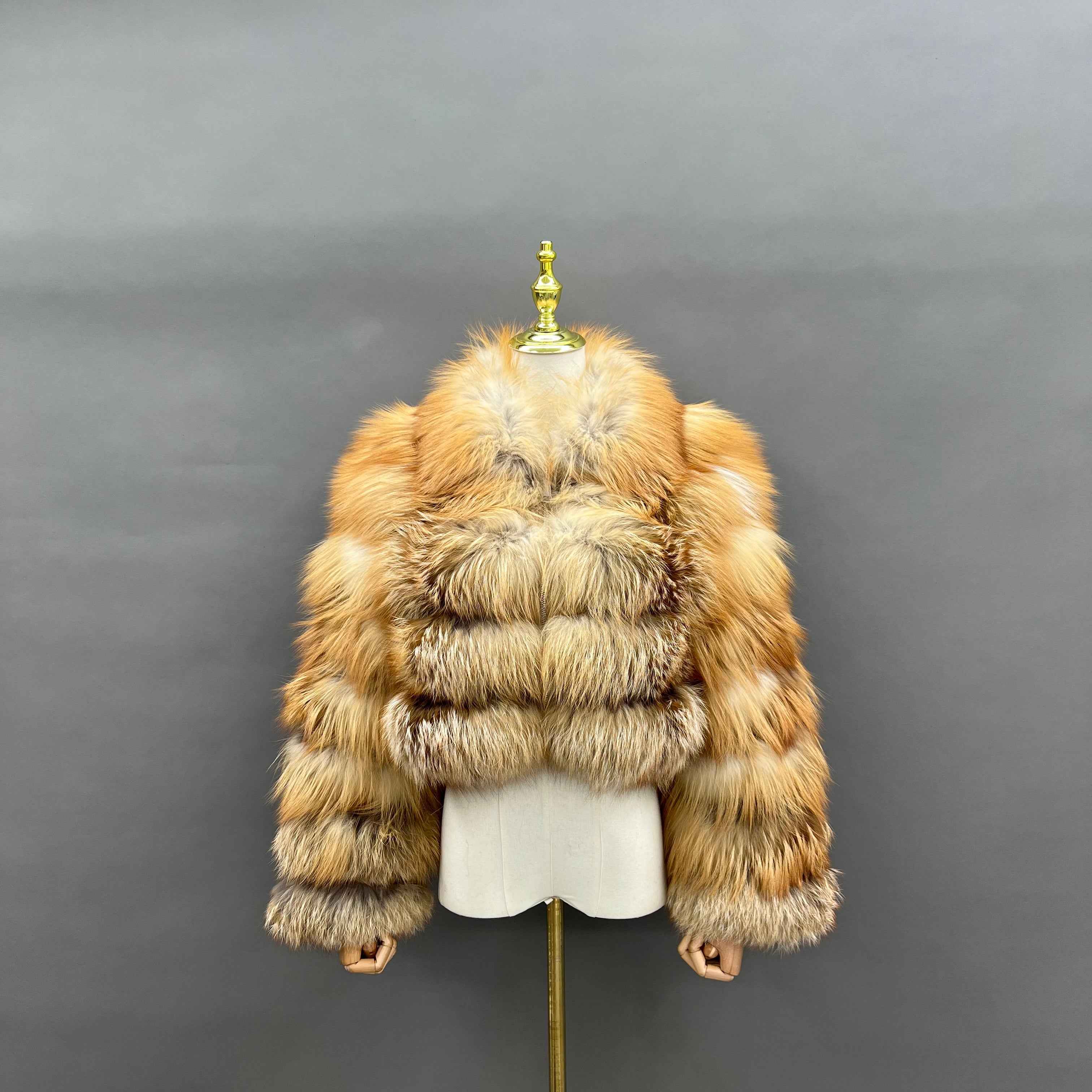 Janefur Wholesale Women's Zipper Style Five Section Real Fox Fur Jacket