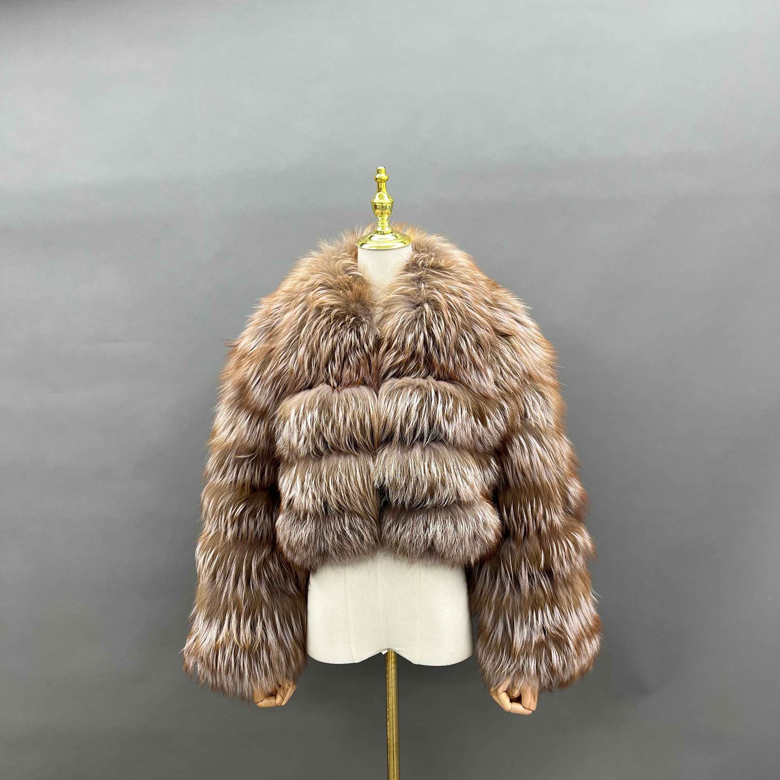 Janefur Wholesale Women's Zipper Style Five Section Real Fox Fur Jacket