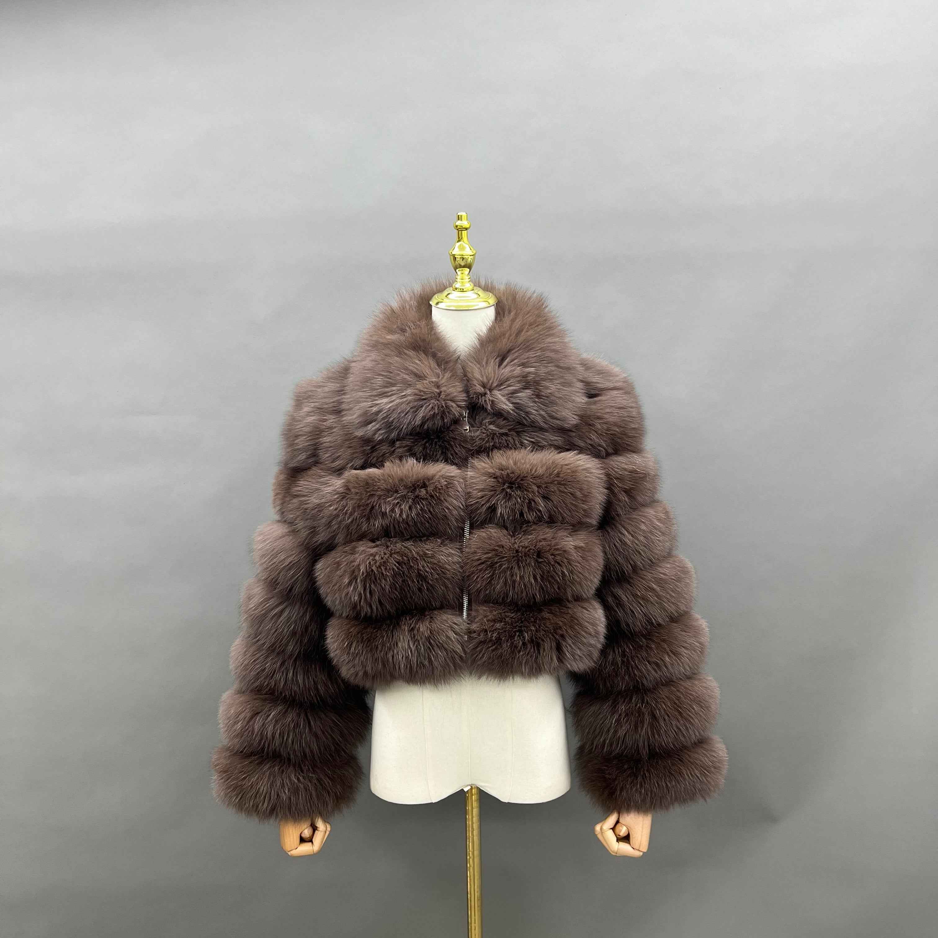 Janefur Wholesale Women's Zipper Style Five Section Real Fox Fur Jacket