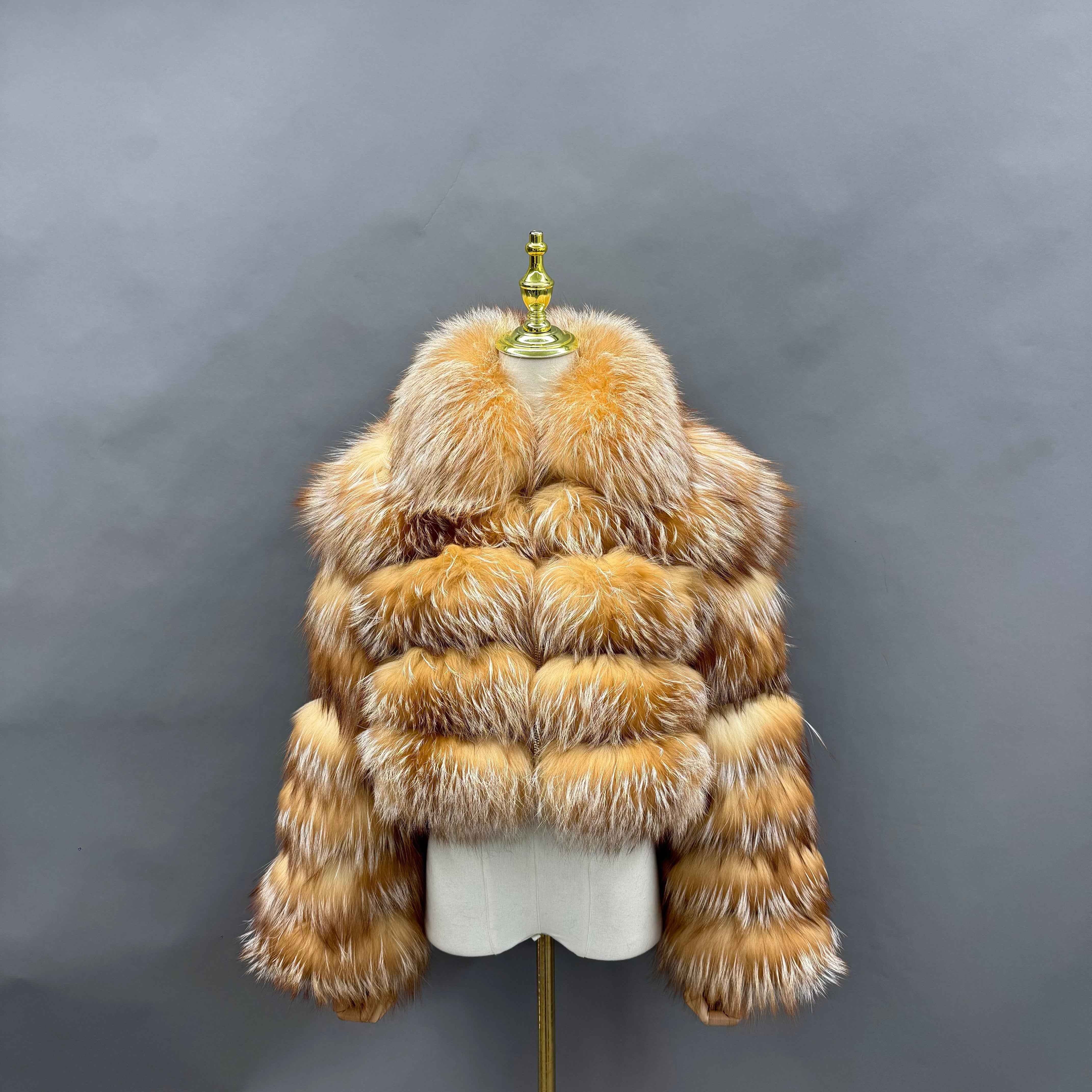 Janefur Wholesale Women's Zipper Style Five Section Real Fox Fur Jacket