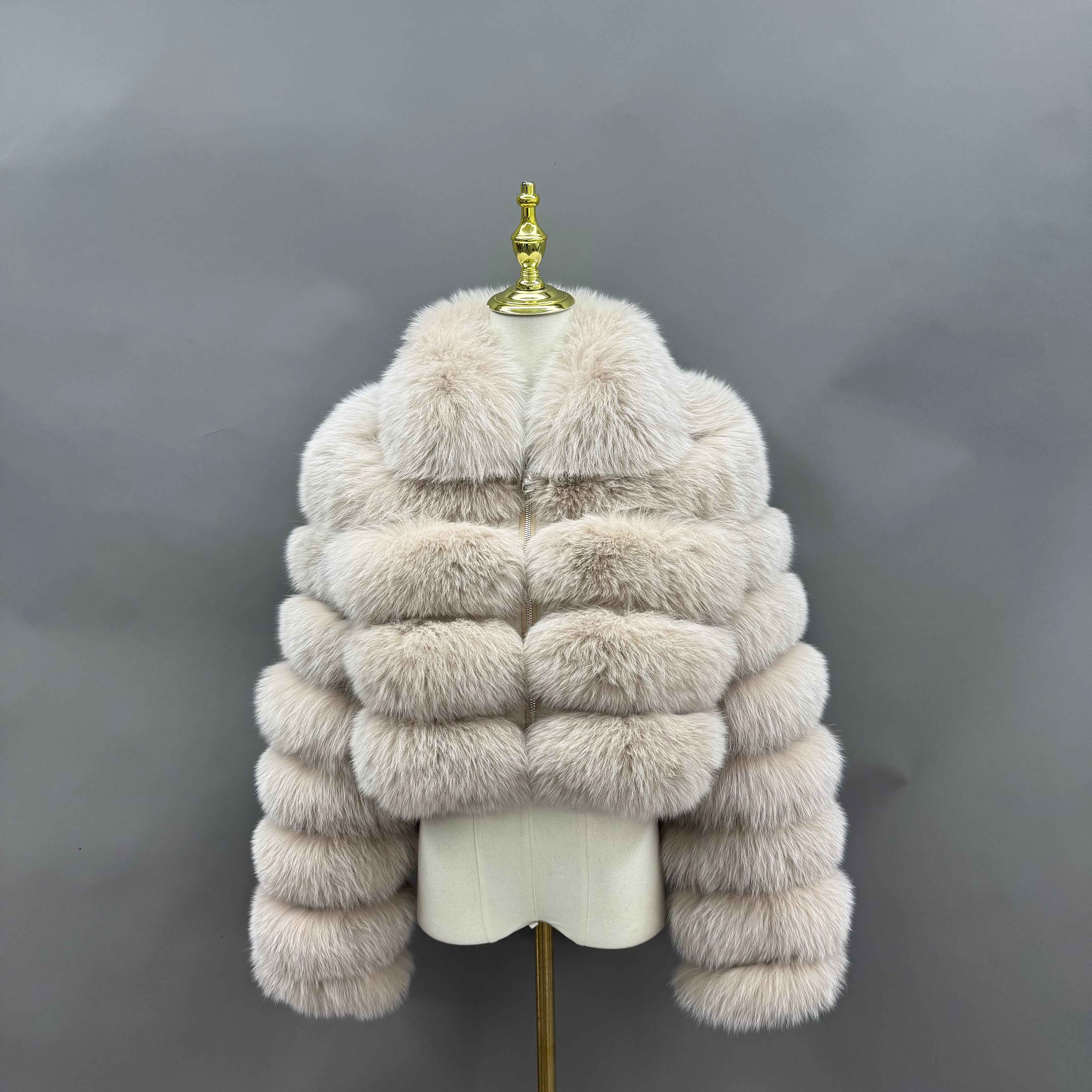 Janefur Wholesale Women's Zipper Style Five Section Real Fox Fur Jacket