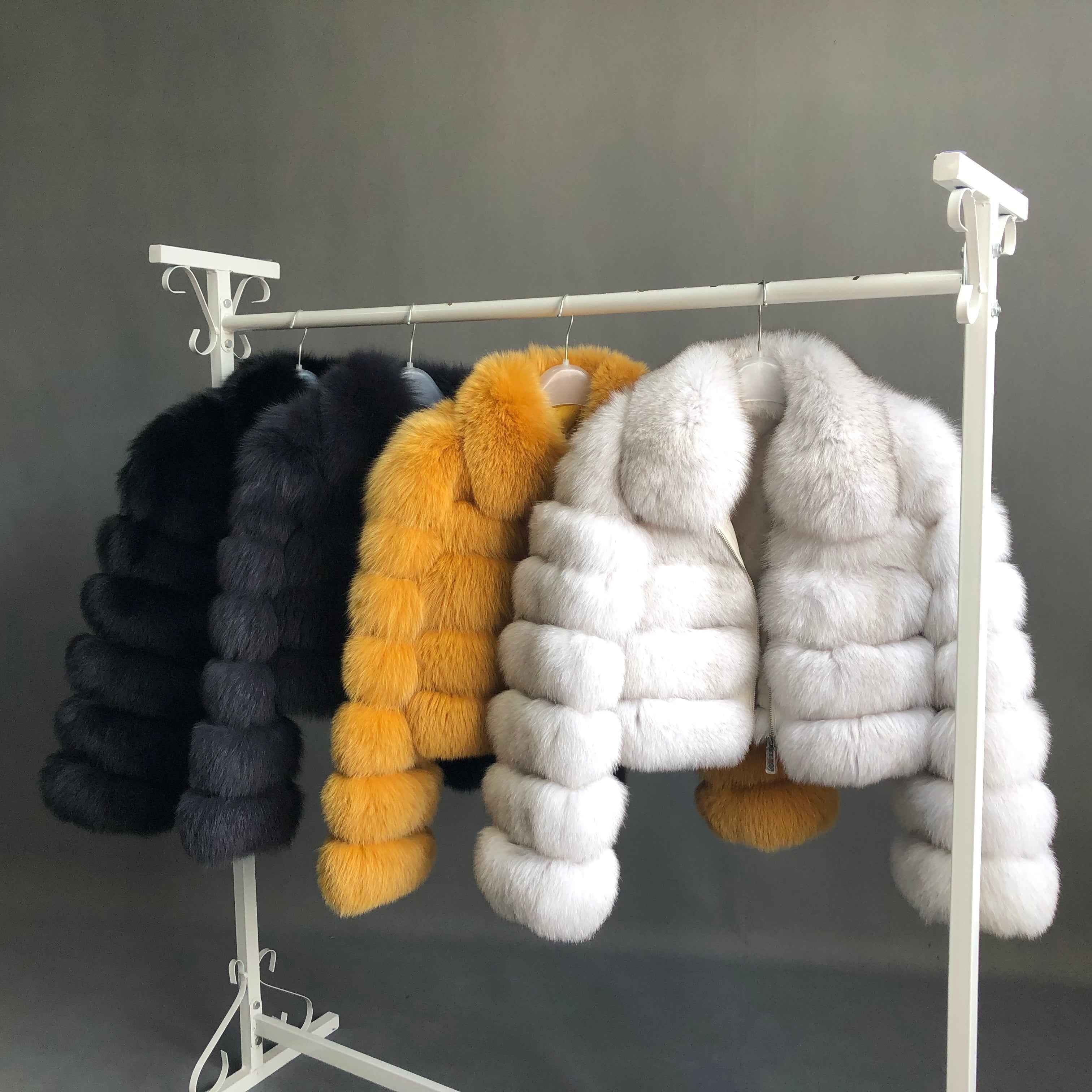 Janefur Wholesale Women's Zipper Style Five Section Real Fox Fur Jacket