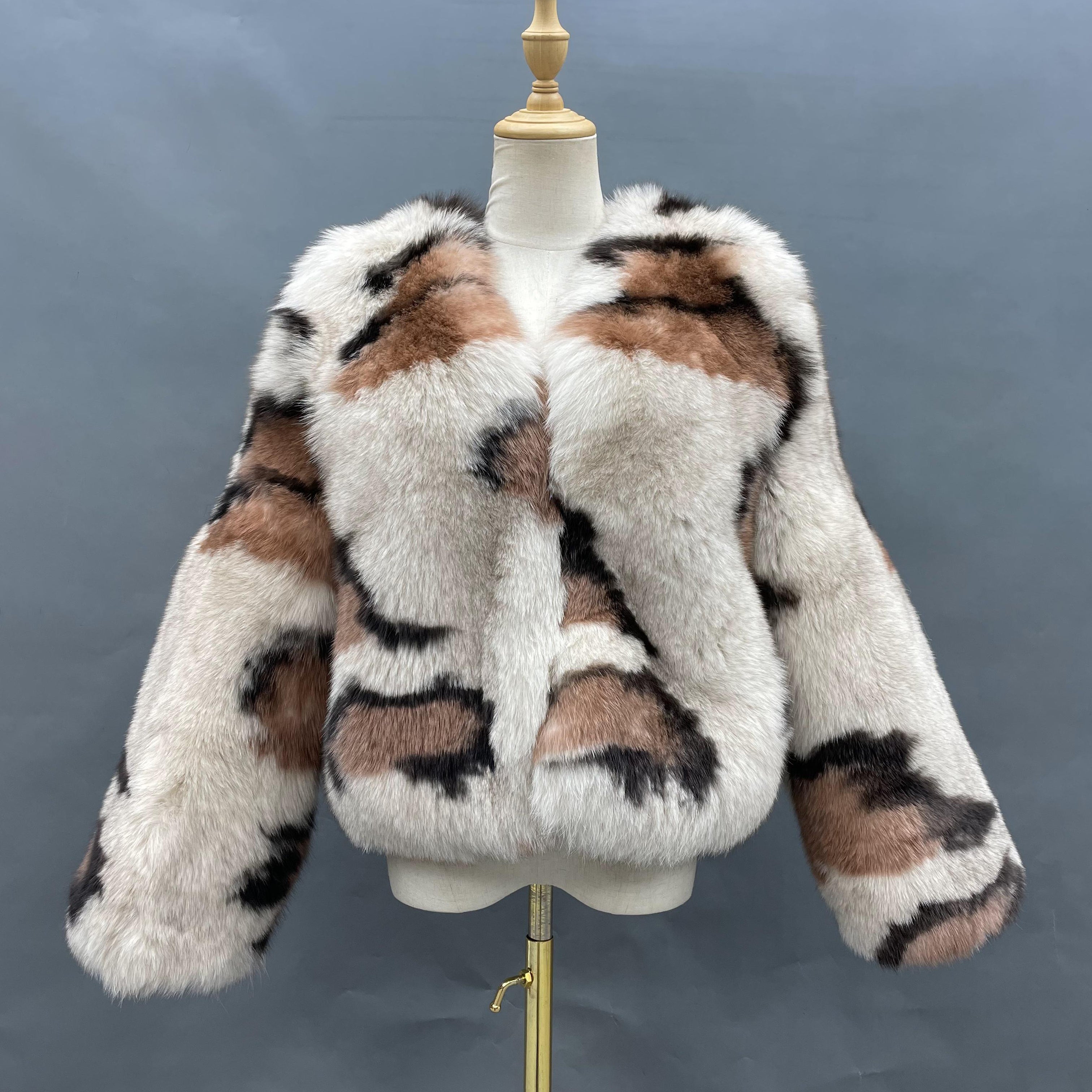 Janefur Women's Leopard Print Real Fox Fur Coat Wholesale Classic Versatile Short & Mid-Length Luxury Outerwear #1 Short Leopard Print