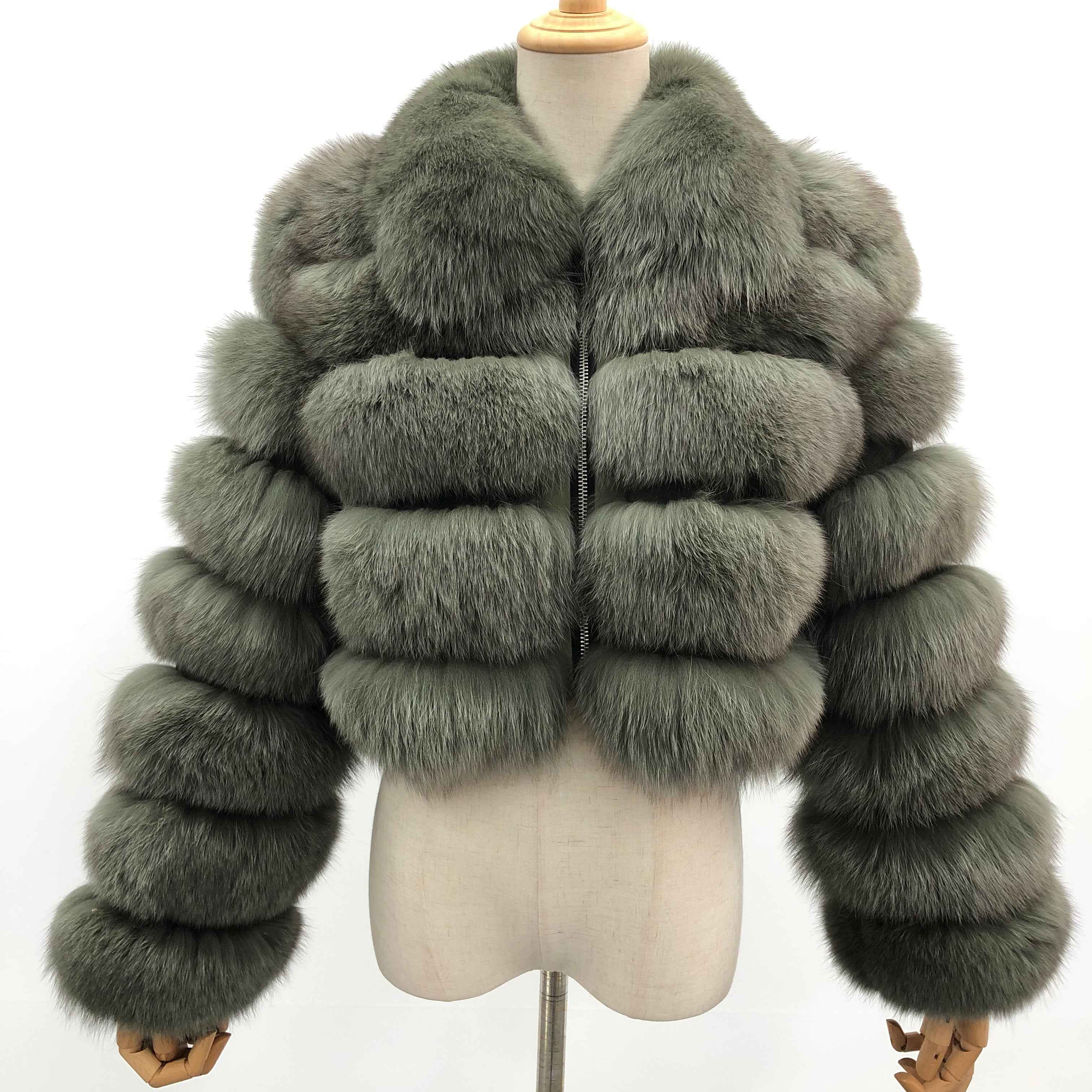 Janefur Wholesale Women's Zipper Style Five Section Real Fox Fur Jacket