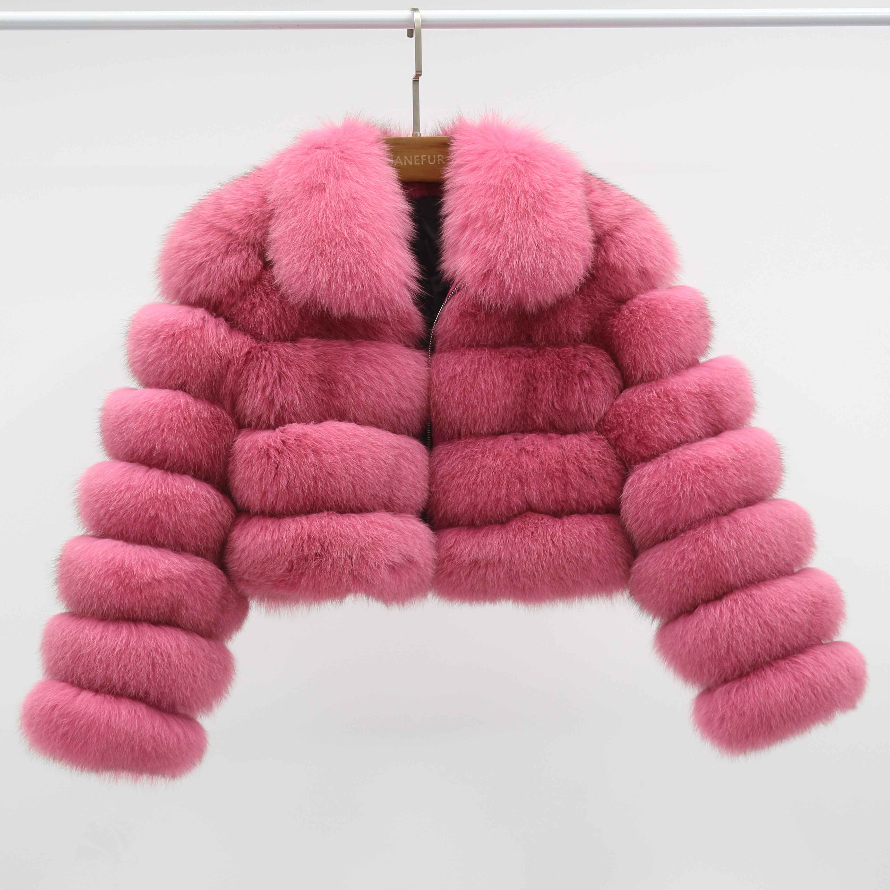 Janefur Wholesale Women's Zipper Style Five Section Real Fox Fur Jacket