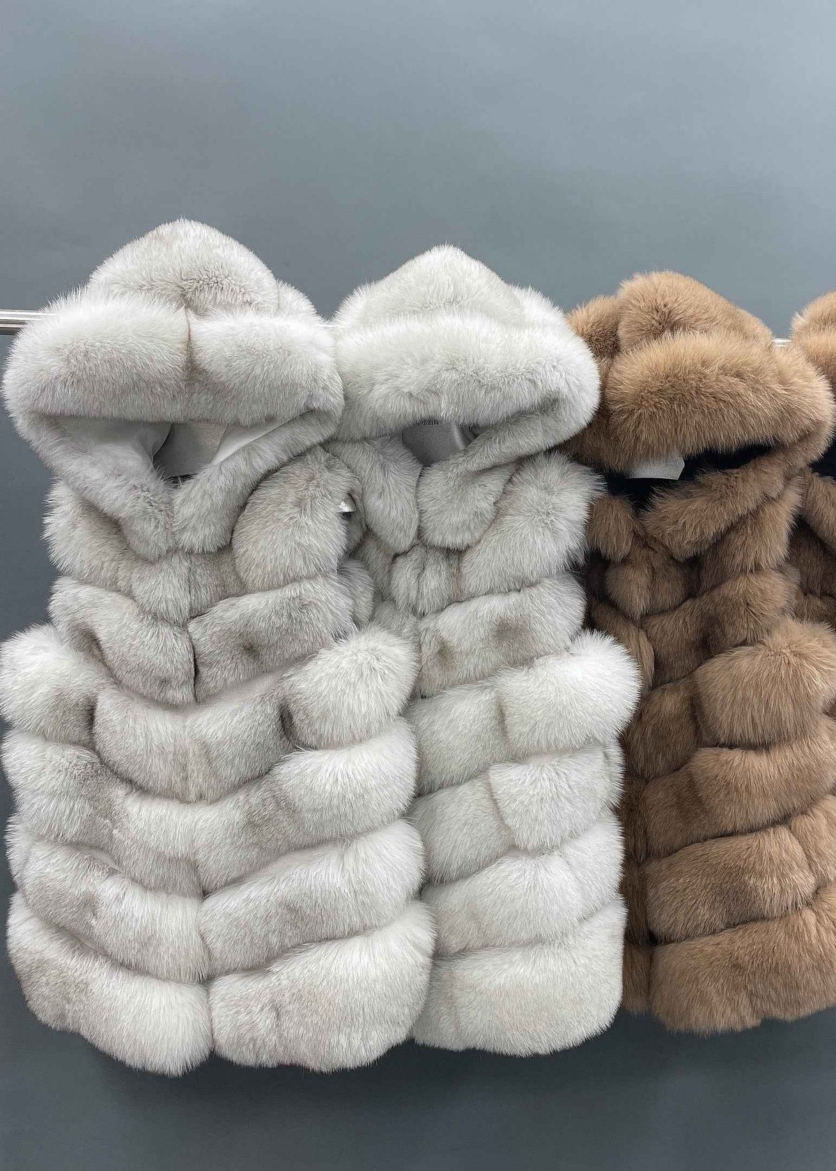 6-Section Hooded Fox Fur Vest Women's Wholesale