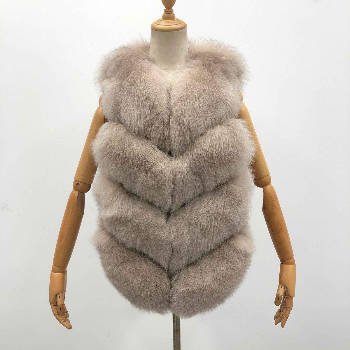 Janefur Wholesale Authentic Real Fox Fur Classic 4-Panel Fashion Vest for Women #1 Milk Tea Color