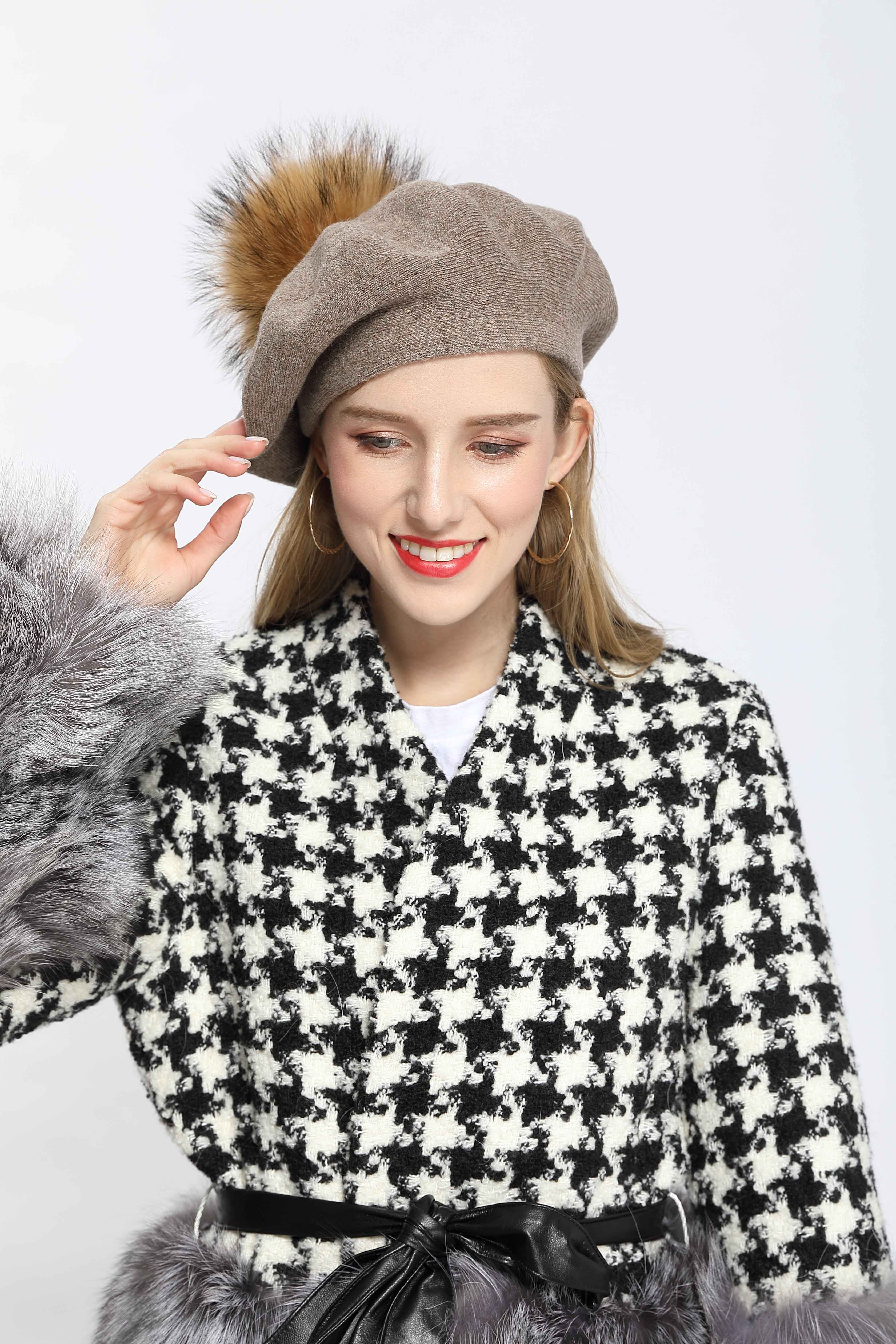 Janefur Hot Selling Women's Fashionable and Versatile Angora Beret for Party and Daily Commuting Wear #1 Light Brown Adult