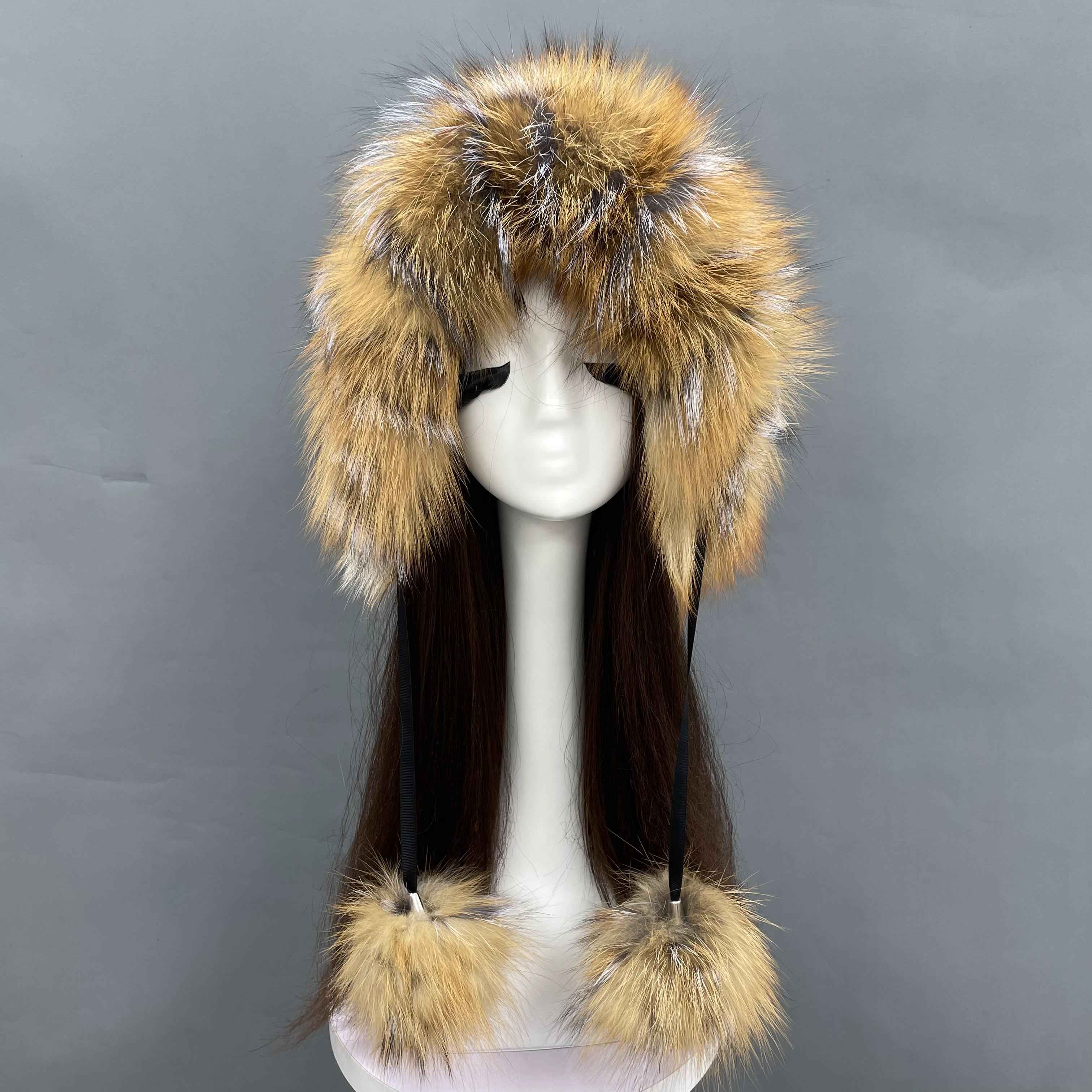 Luxury Wild Style Real Fox/Raccoon Fur Russian Hat Suitable For Wearing Outdoors In Severe Cold #1 Adult