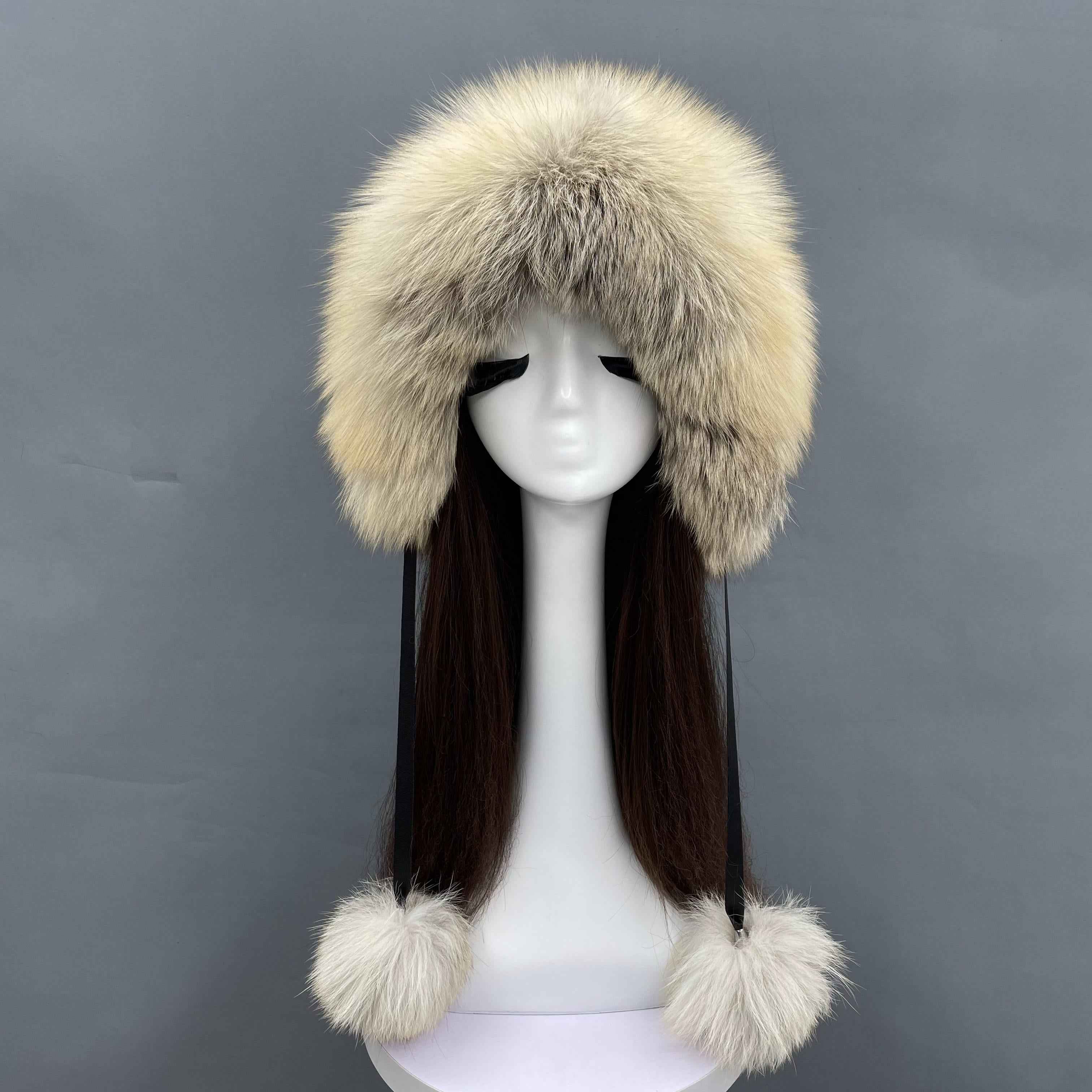 Luxury Wild Style Real Fox/Raccoon Fur Russian Hat Suitable For Wearing Outdoors In Severe Cold #2 Adult