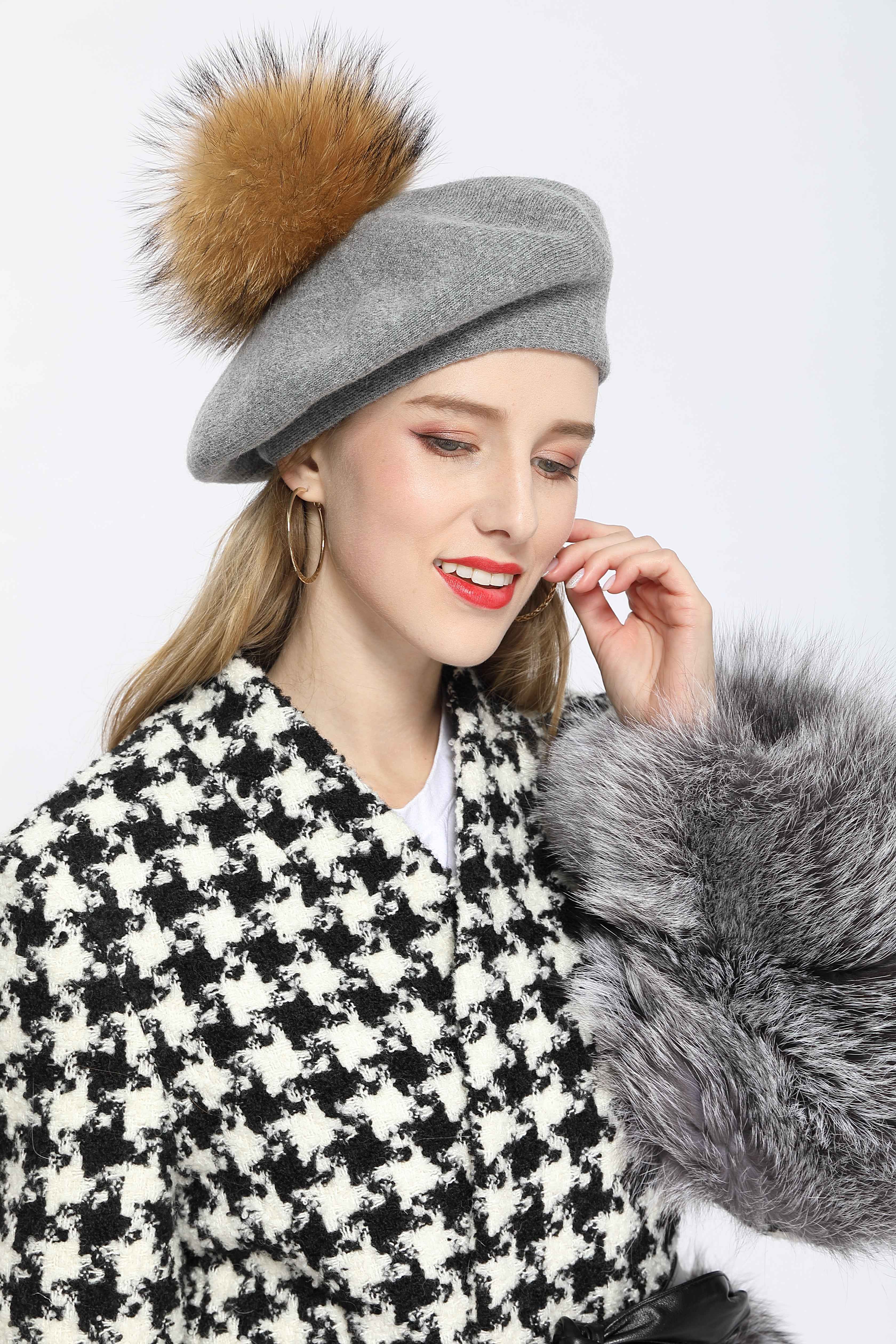 Janefur Hot Selling Women's Fashionable and Versatile Angora Beret for Party and Daily Commuting Wear #2 Light Gray Adult