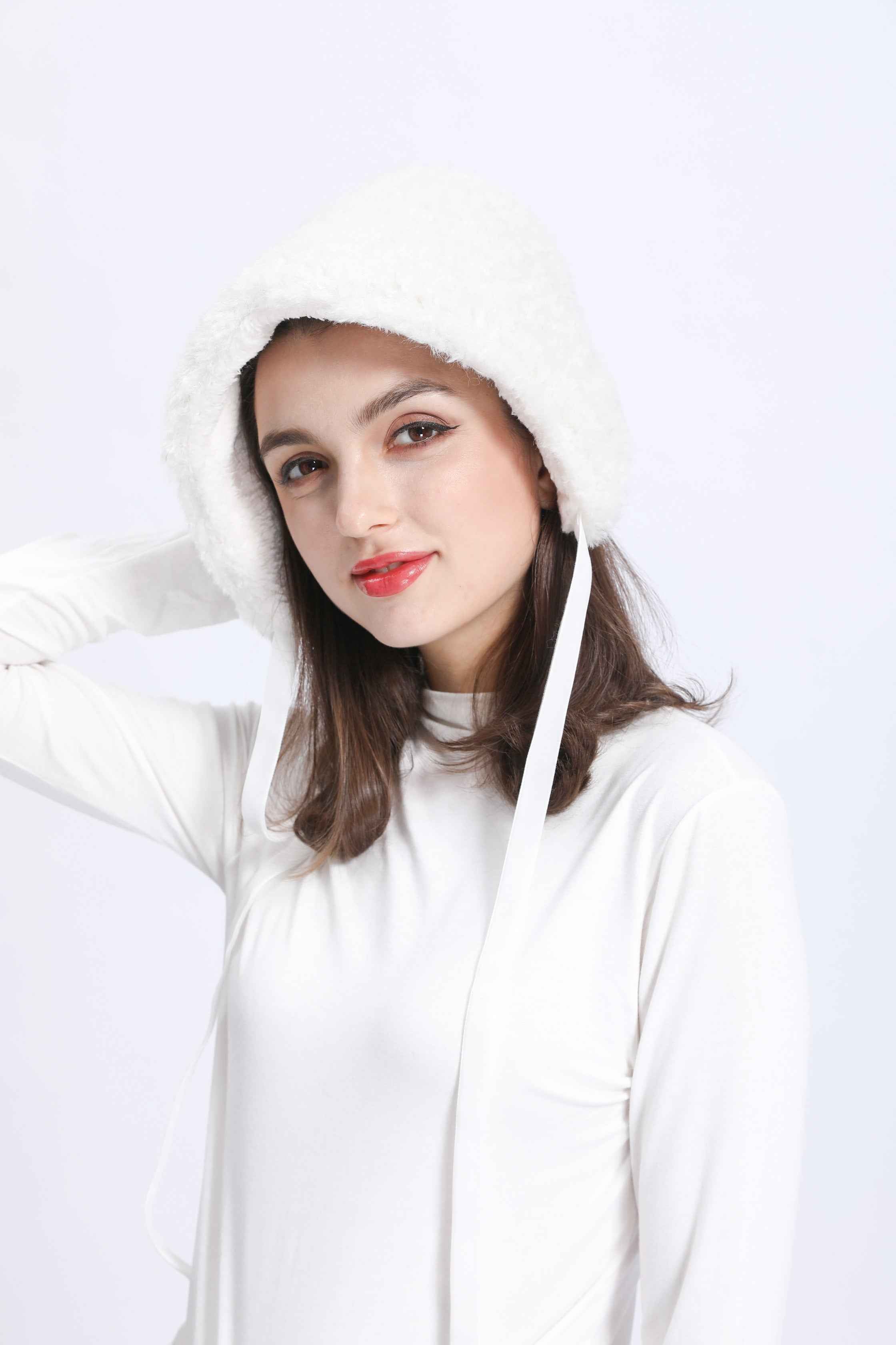 Hot Selling Janefur Women's Ear Protection Lace Up Eco-Friendly Faux Fur Hat #2 White Adult