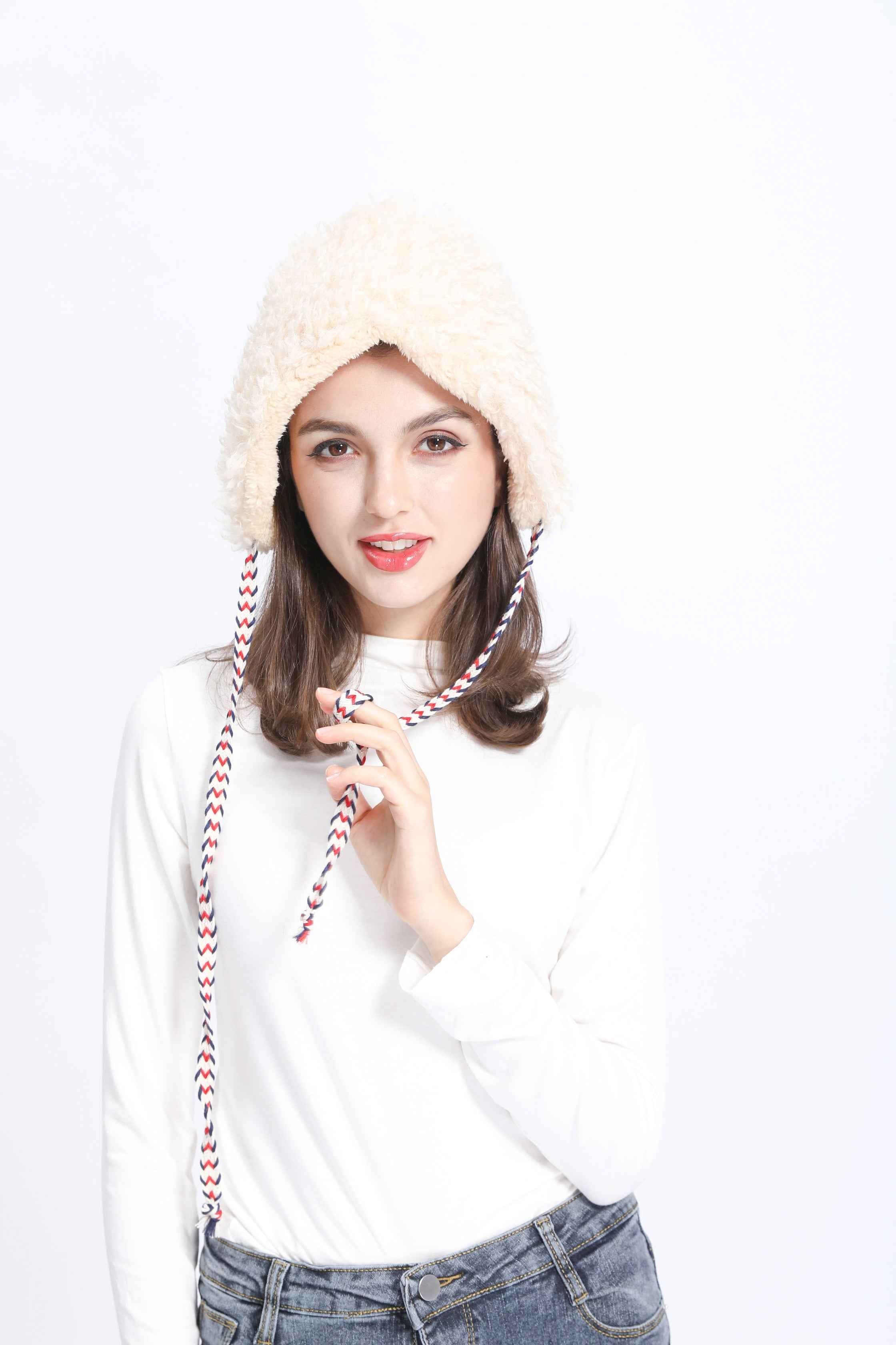 Hot Selling Janefur Women's Ear Protection Lace Up Eco-Friendly Faux Fur Hat #3 Off-White Adult