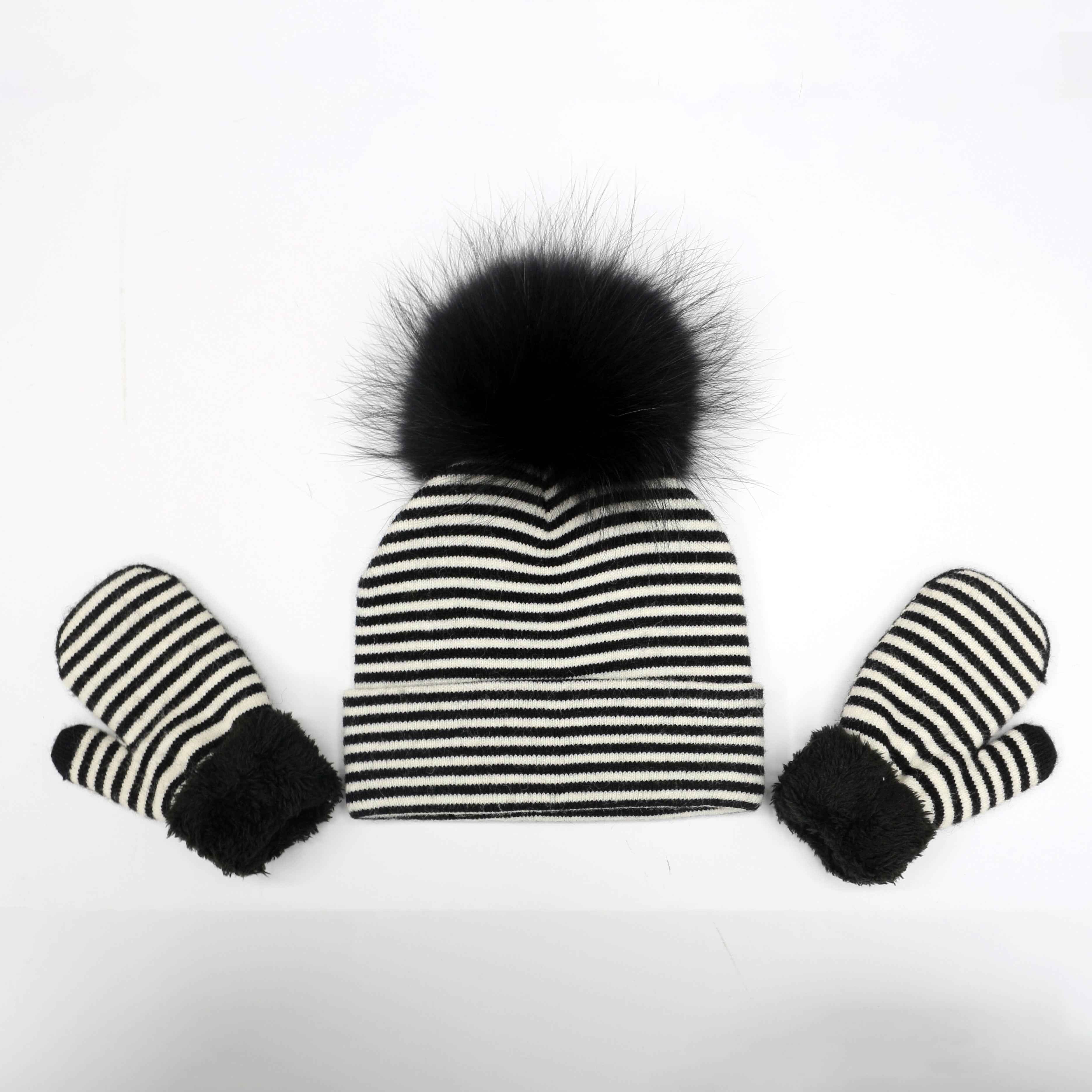 Classic Striped Children's Hat & Gloves Two Piece Set Suitable For 1-3 Years Old #3 White Child
