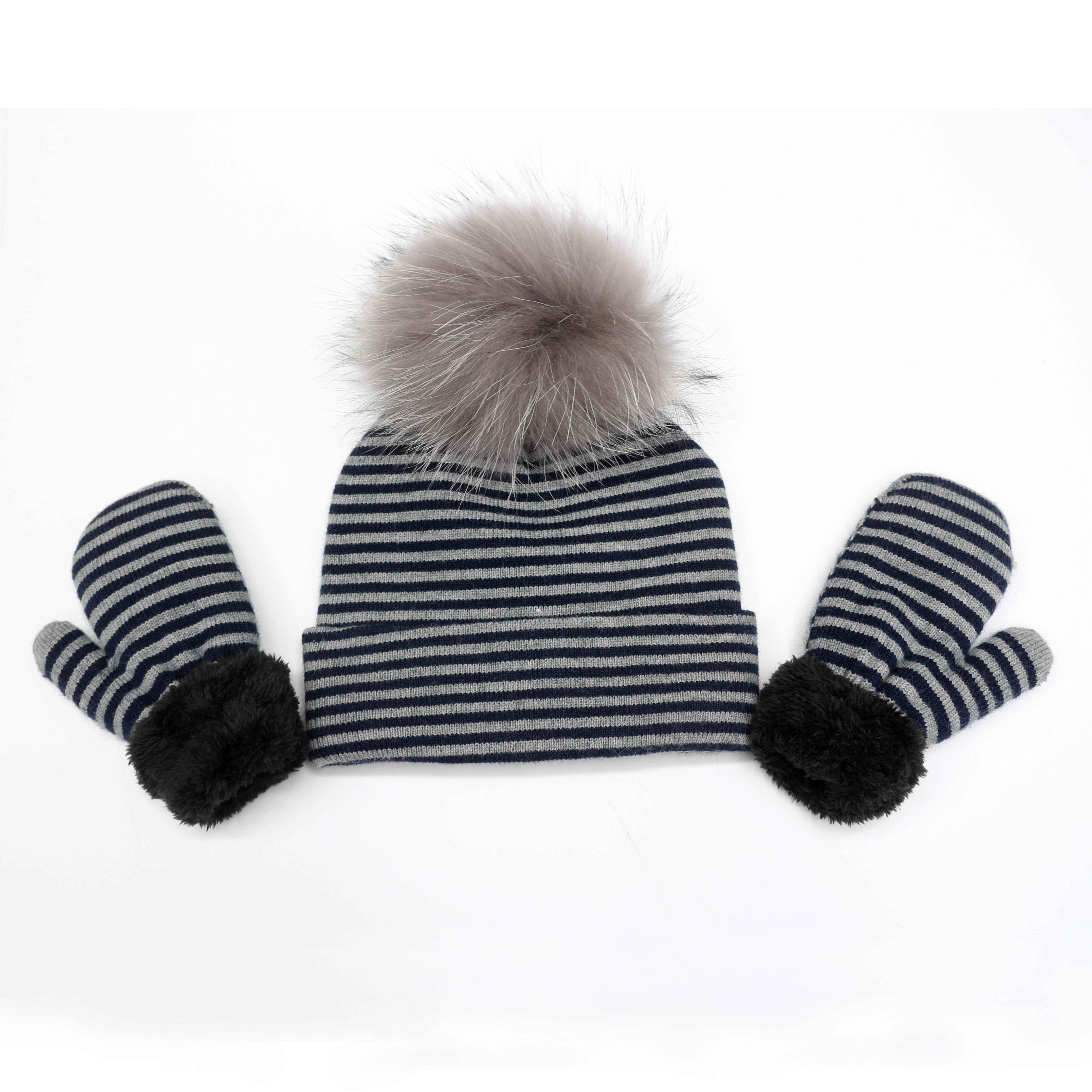 Classic Striped Children's Hat & Gloves Two Piece Set Suitable For 1-3 Years Old #1 Black Child
