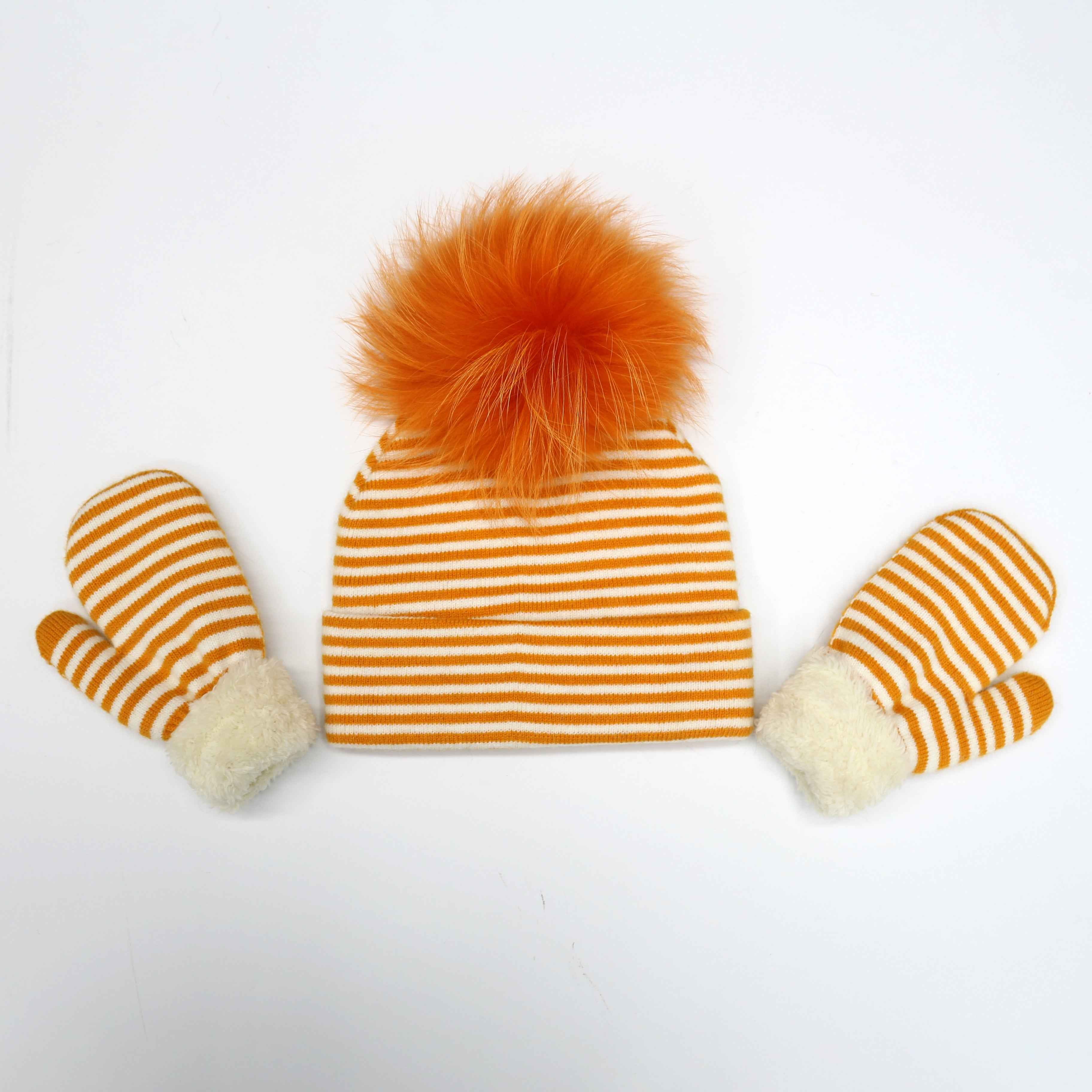 Classic Striped Children's Hat & Gloves Two Piece Set Suitable For 1-3 Years Old #4 Orange Child