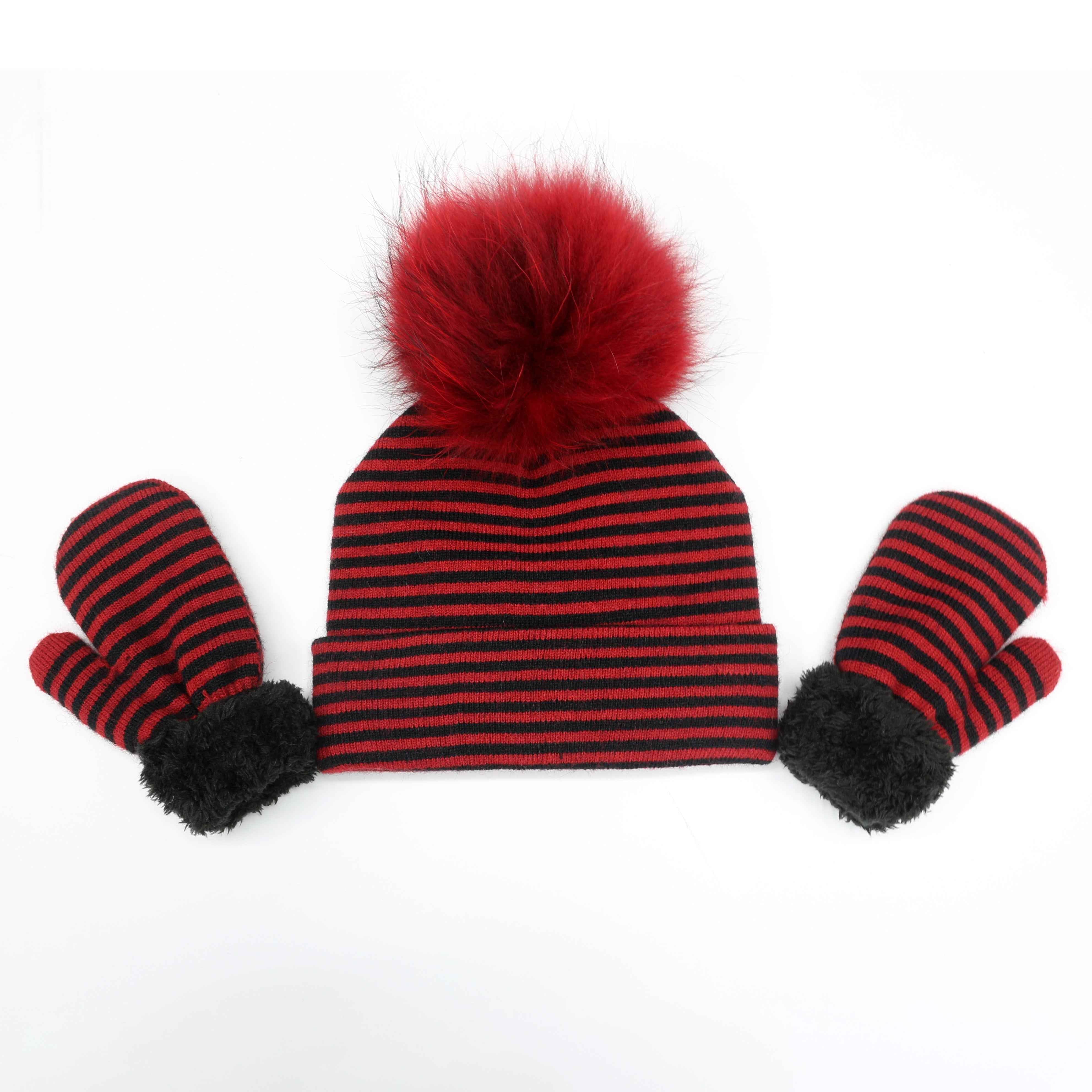 Classic Striped Children's Hat & Gloves Two Piece Set Suitable For 1-3 Years Old #2 Red Child