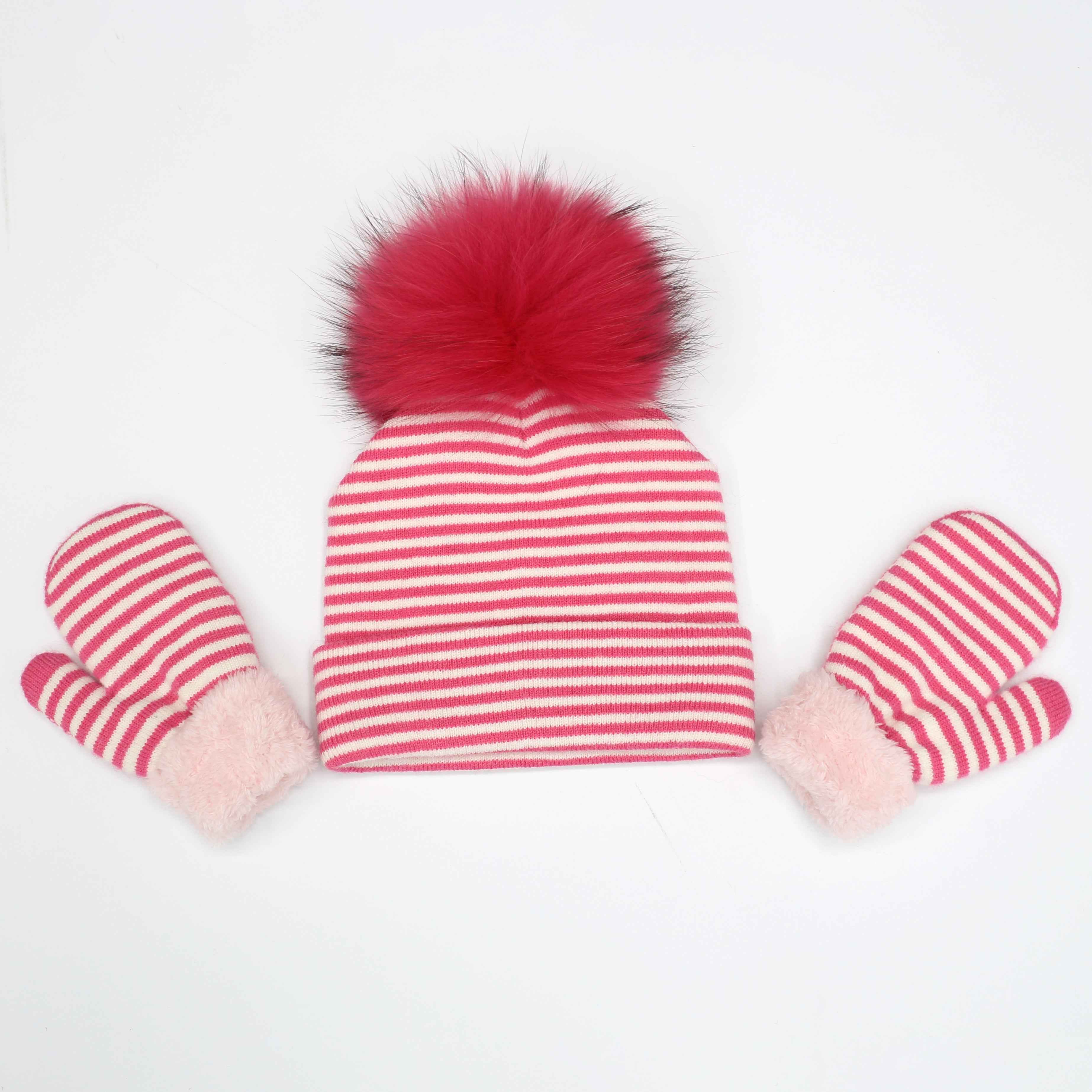Classic Striped Children's Hat & Gloves Two Piece Set Suitable For 1-3 Years Old #5 Pink Child