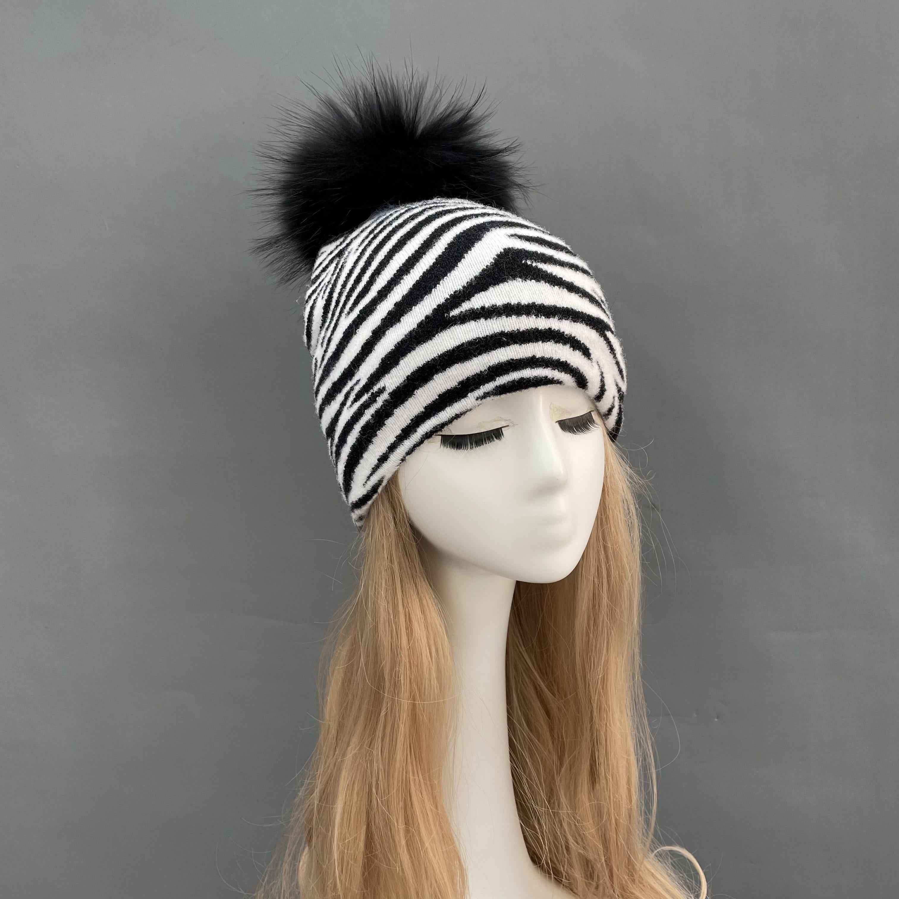 Black & White Women's Versatile Acrylic Knitted Hat Without Flanging #3 Zebra Adult